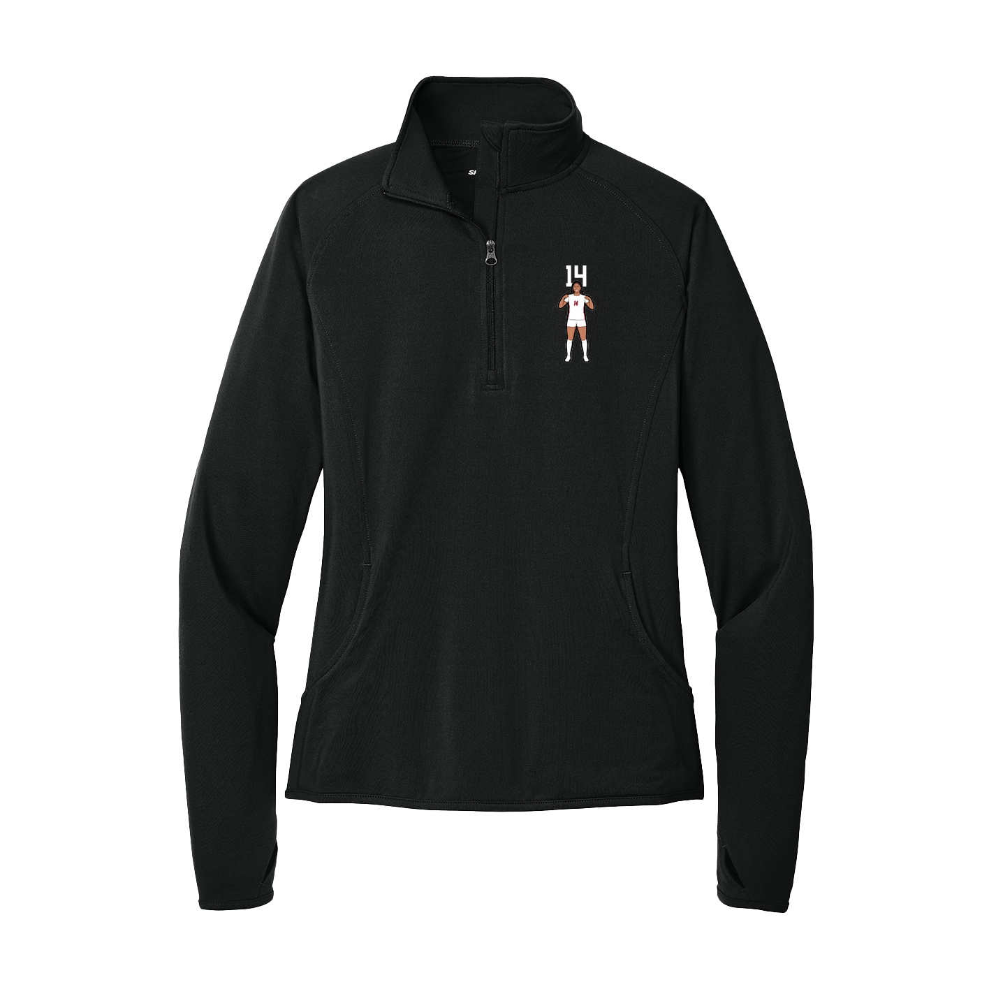 Women's Q-Zip Pullover — Number Top in Black