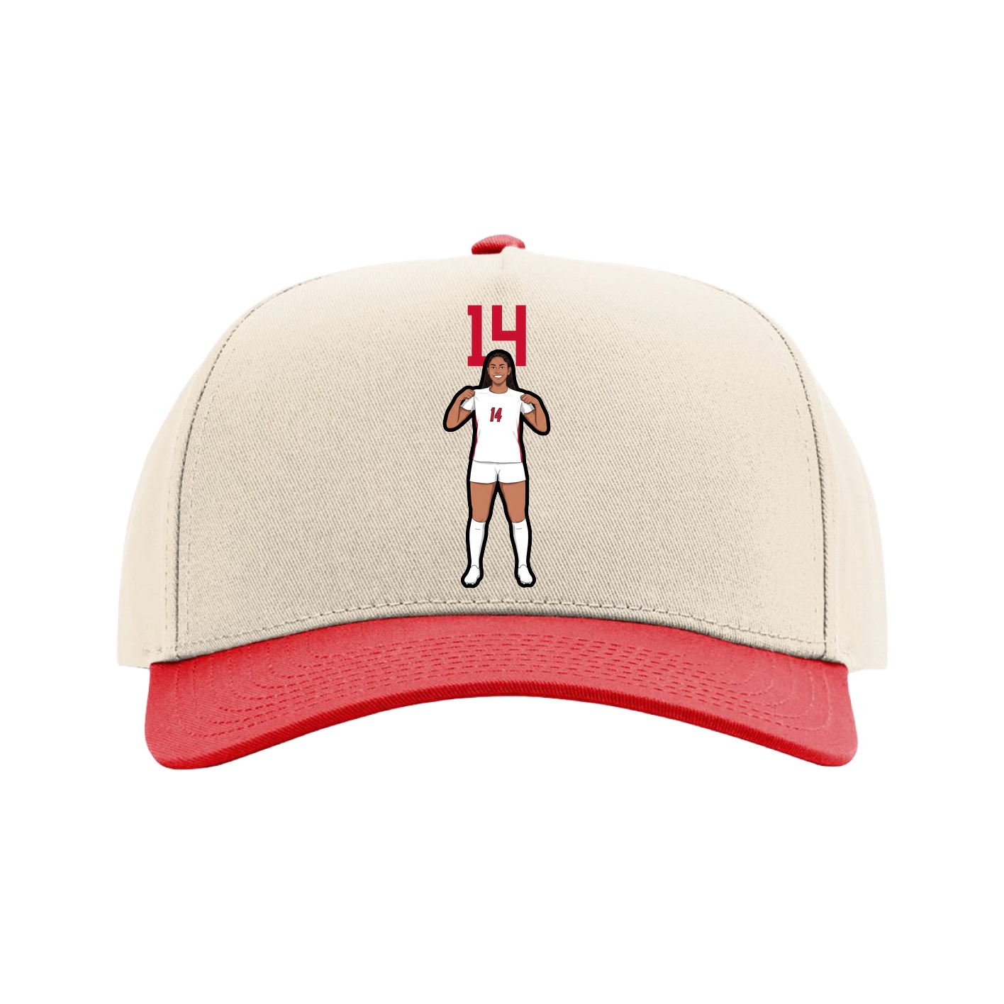 Full Fabric Five-Panel Champ Cap — Number Top in Cream/Red