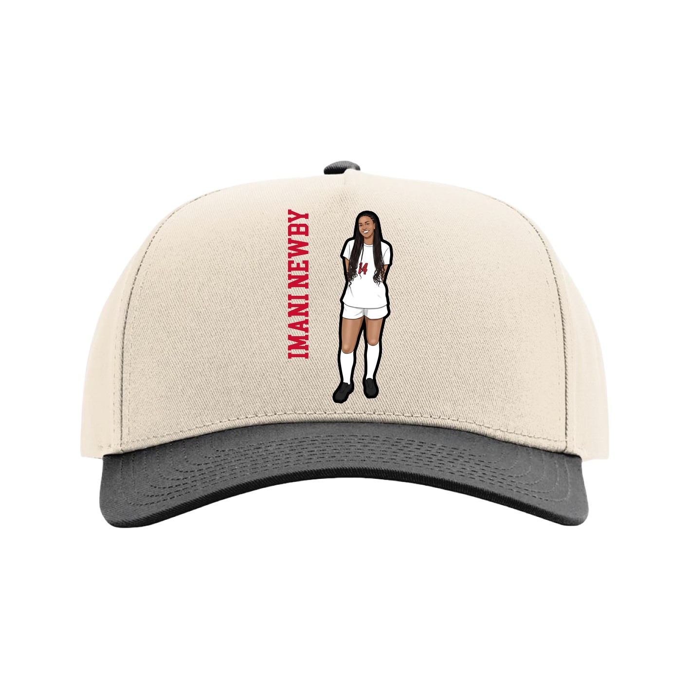 Full Fabric Five-Panel Champ Cap — Name Vertical in Cream/Black