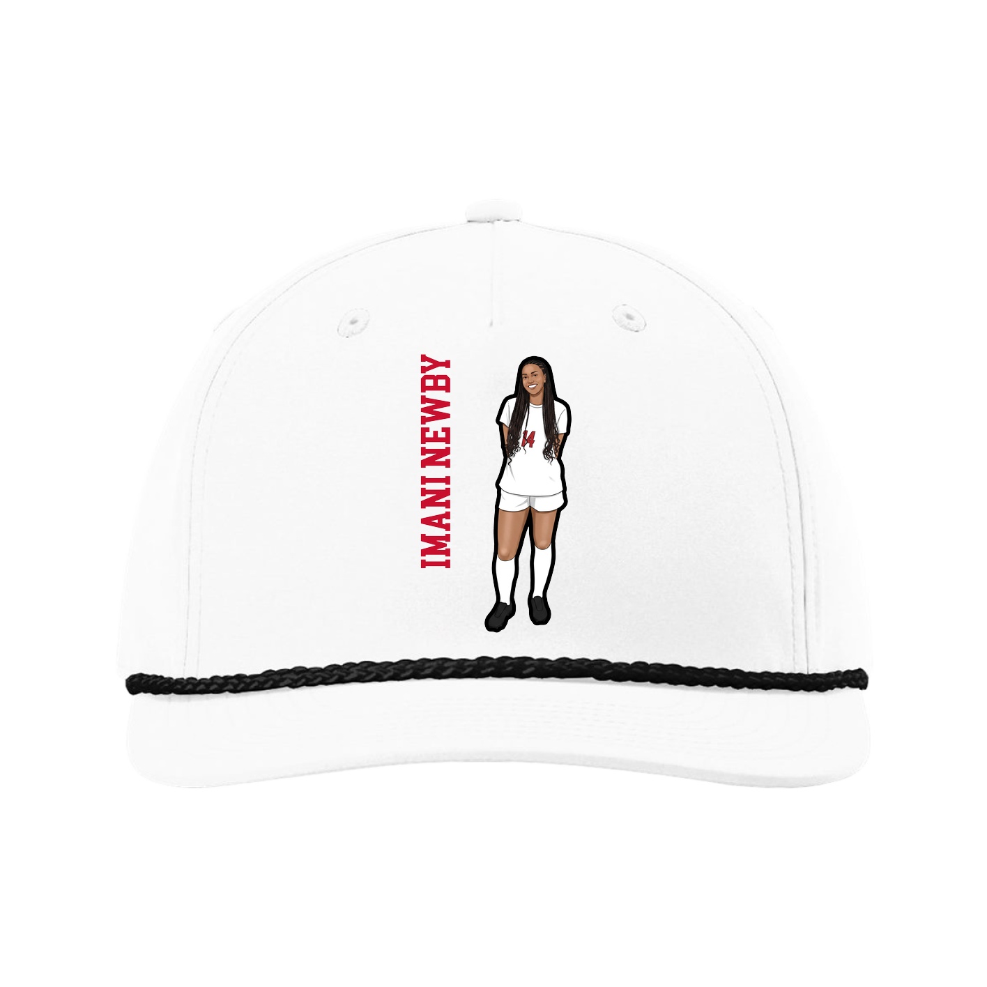 Five-Panel Classic Rope Cap — Name Vertical in White