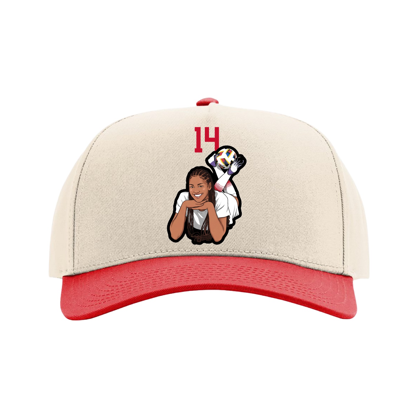 Full Fabric Five-Panel Champ Cap — Number Top in Cream/Red