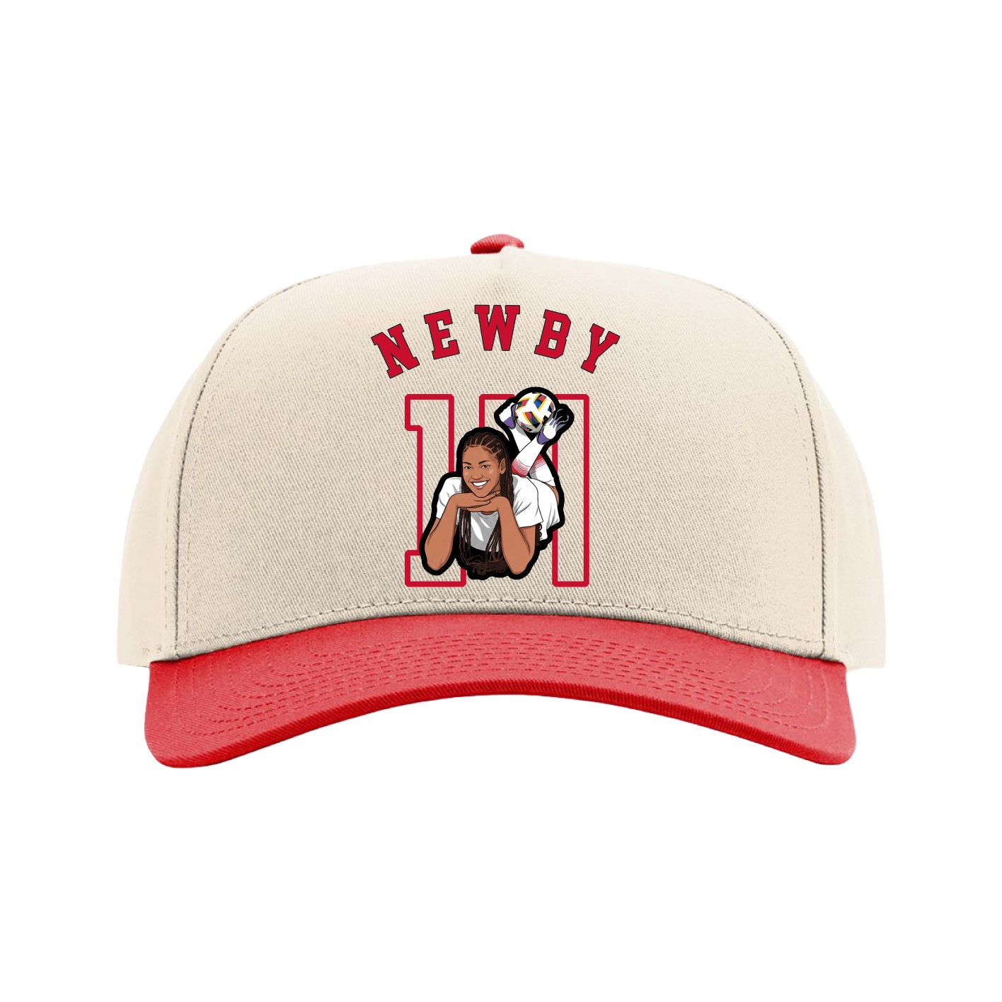 Full Fabric Five-Panel Champ Cap — Shirsey Arch in Cream/Red