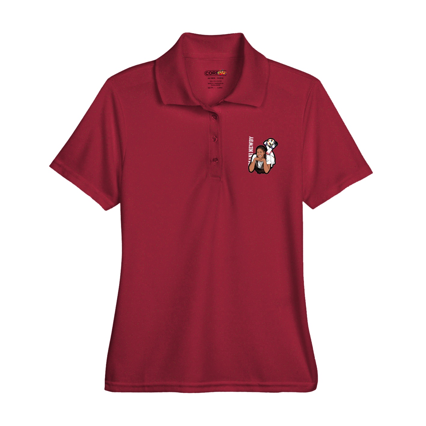 Womens Performance Polo — Name Vertical in Red