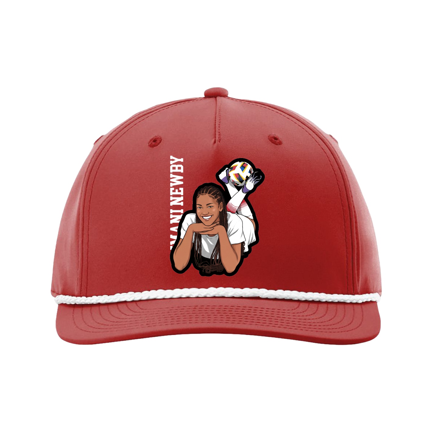 Five-Panel Classic Rope Cap — Name Vertical in Red