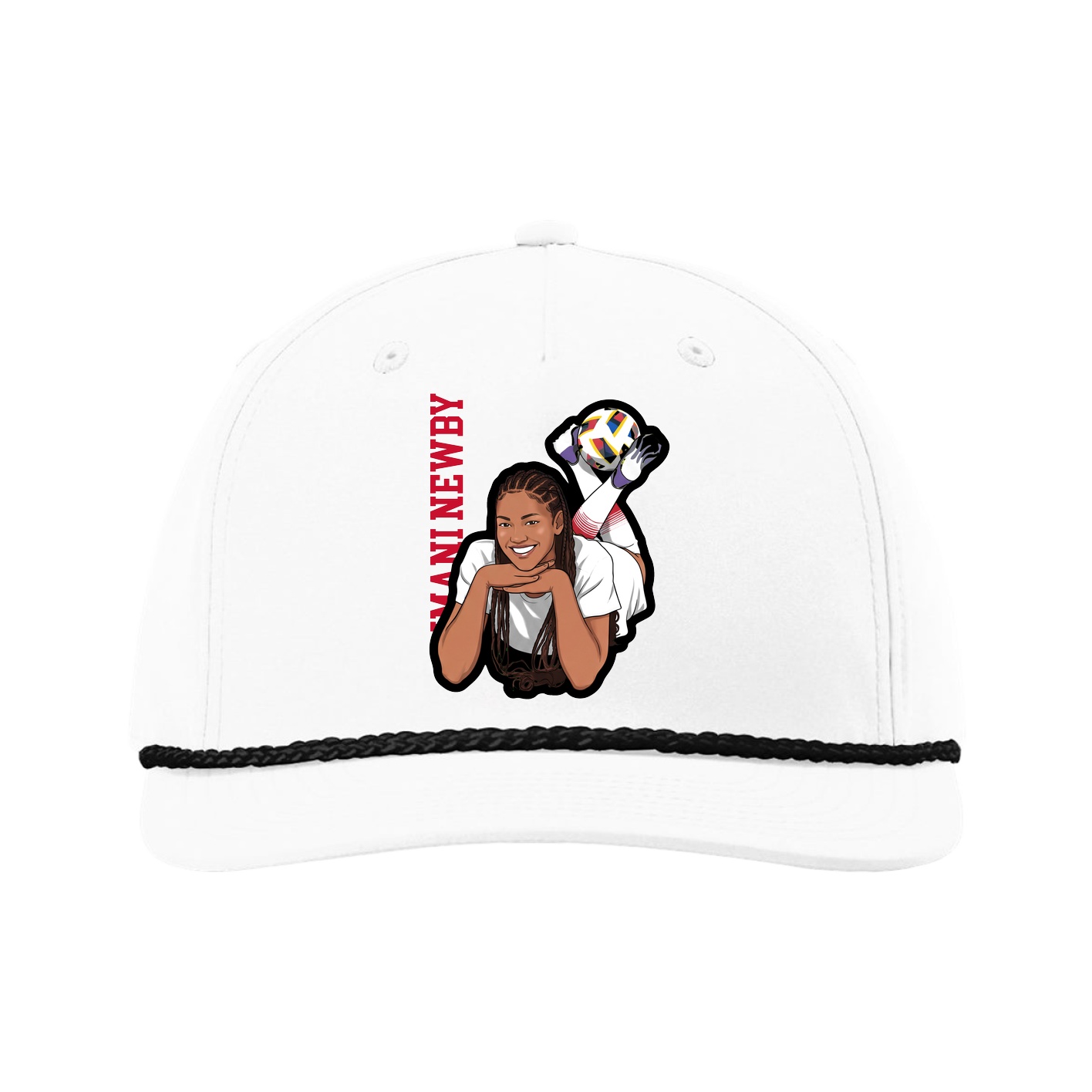 Five-Panel Classic Rope Cap — Name Vertical in White