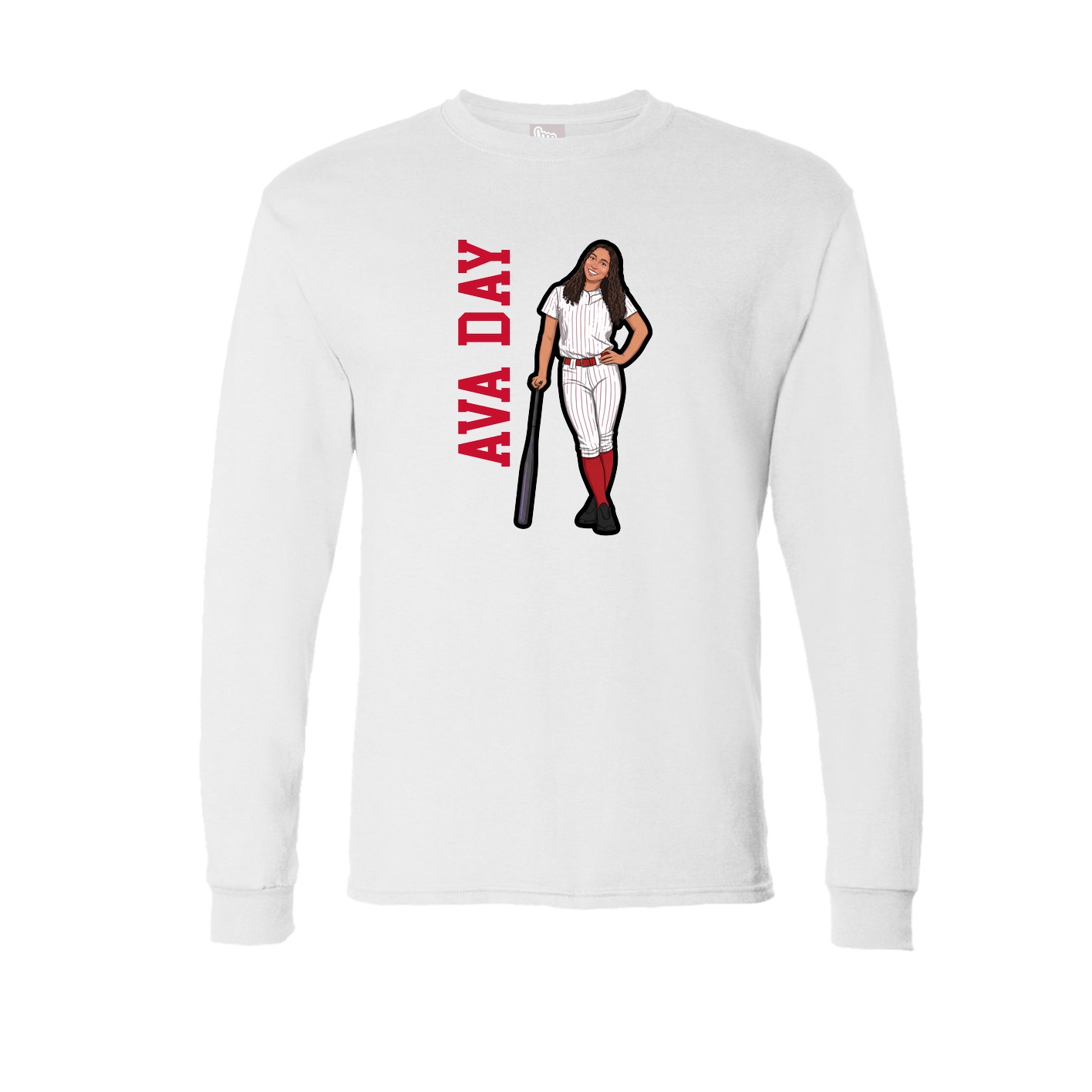 Long Sleeve Tee — Name Vertical in White