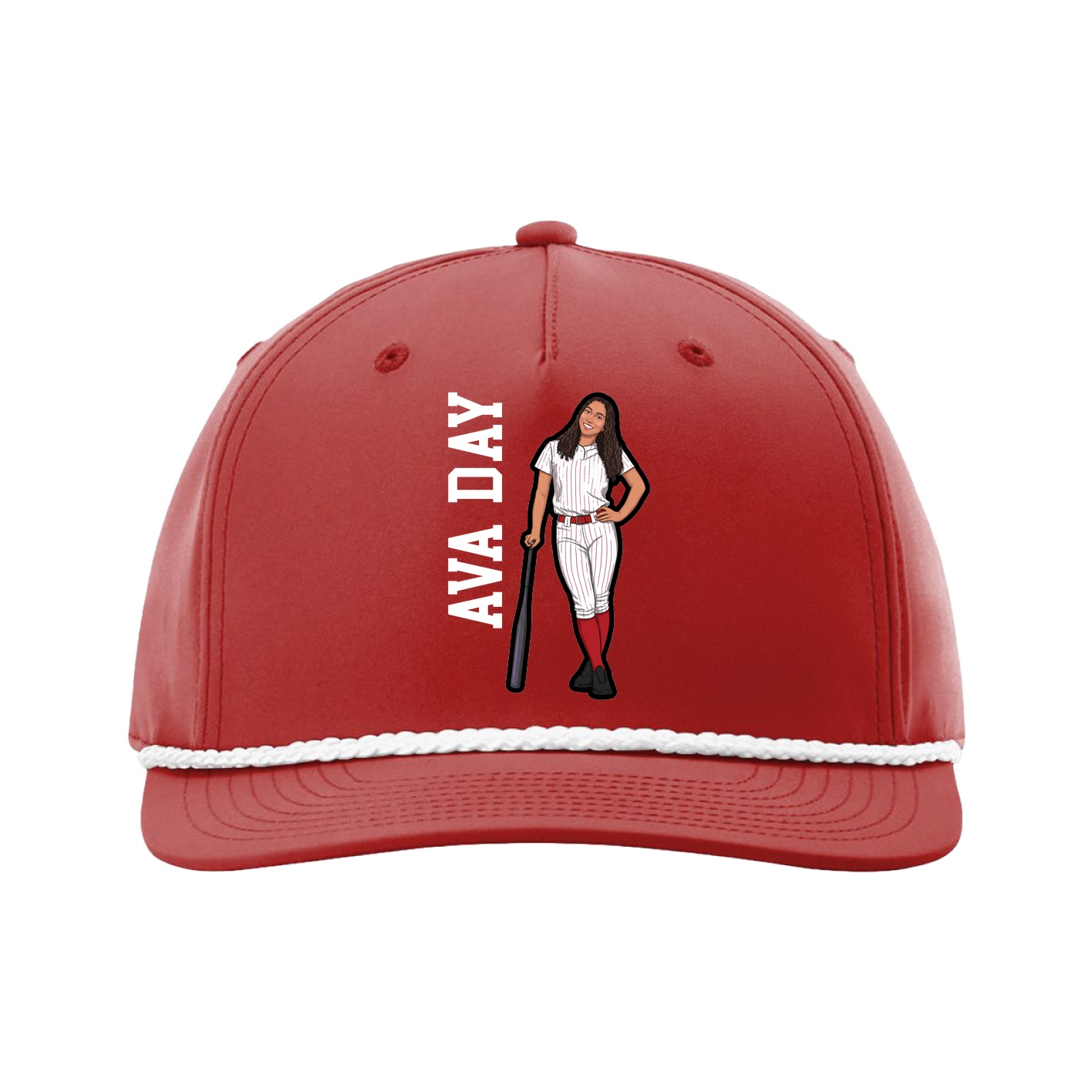 Five-Panel Classic Rope Cap — Name Vertical in Red