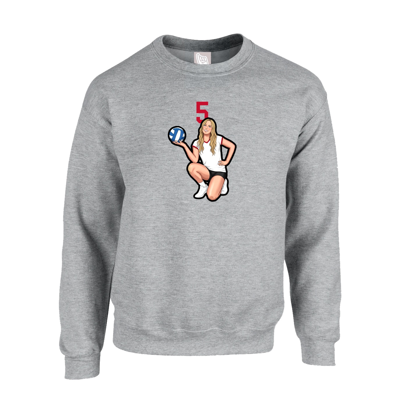 Fleece Crew — Number Top in Grey