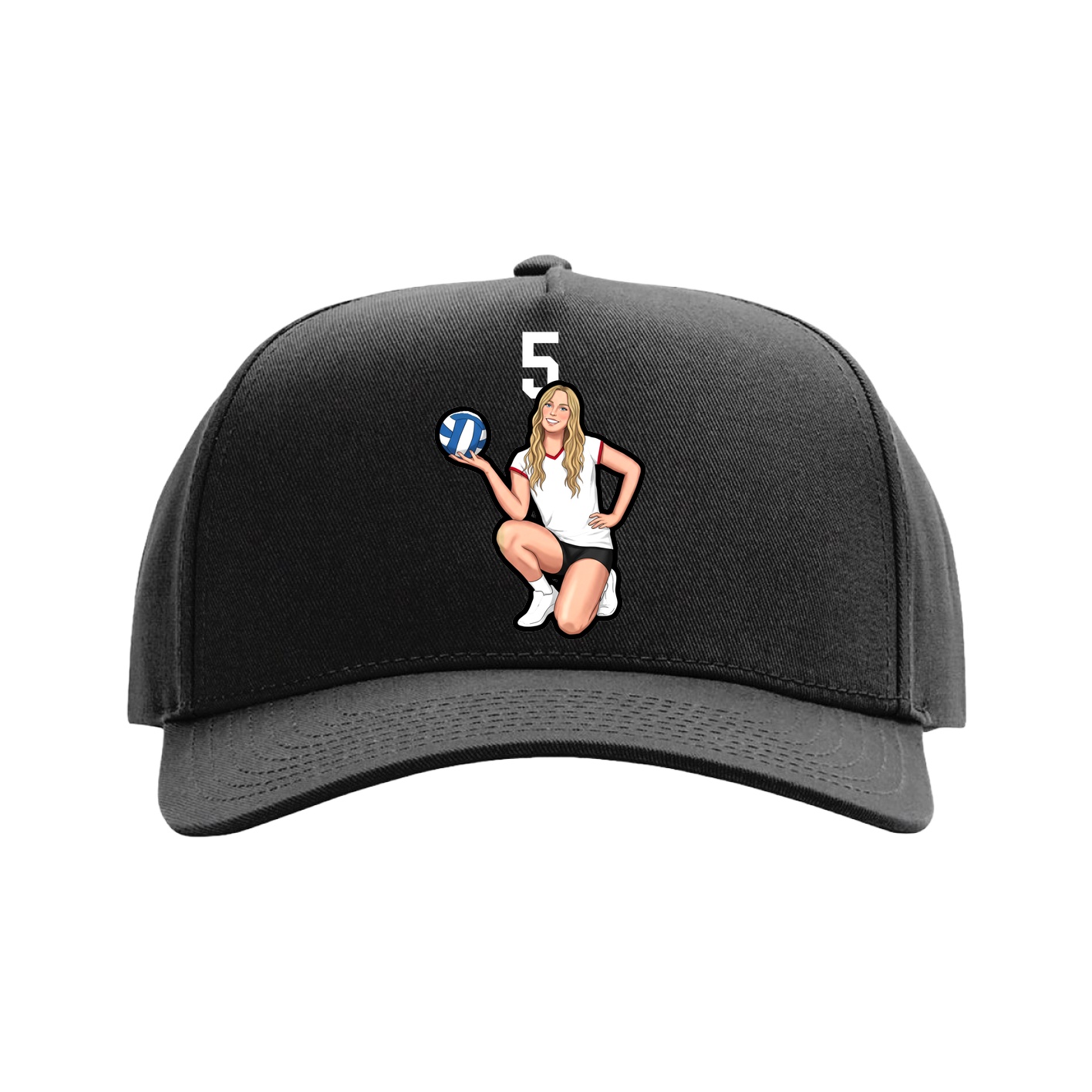 Full Fabric Five-Panel Champ Cap — Number Top in Black
