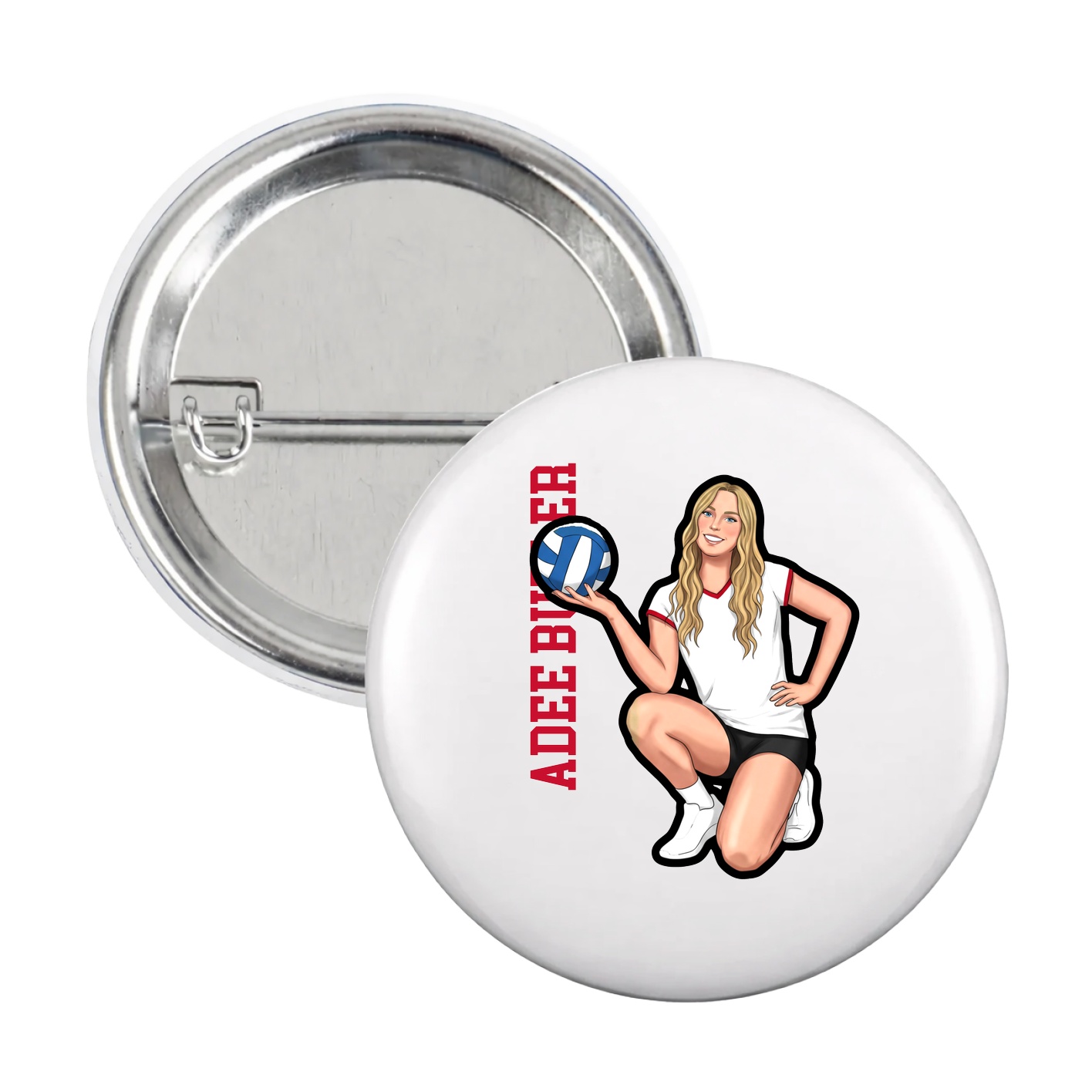 Game Day Button — Name Vertical in White