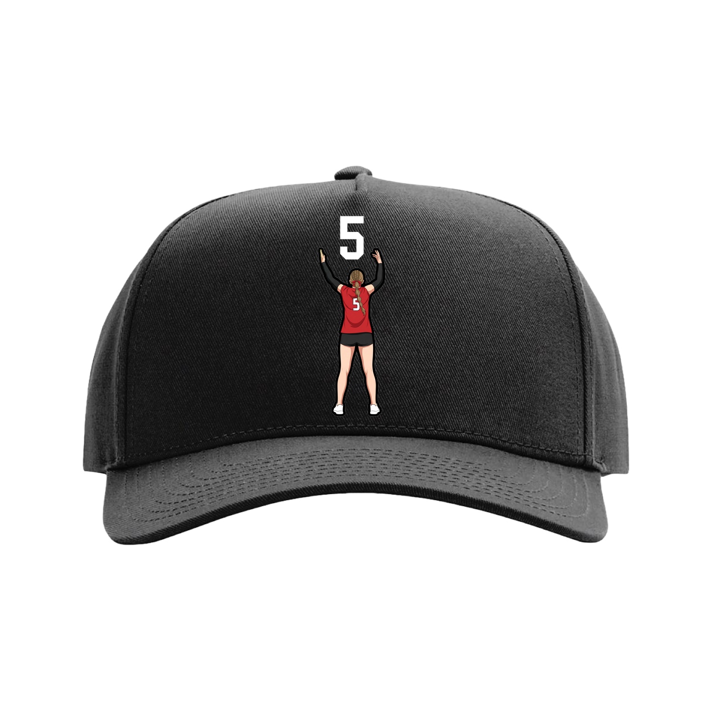 Full Fabric Five-Panel Champ Cap — Number Top in Black