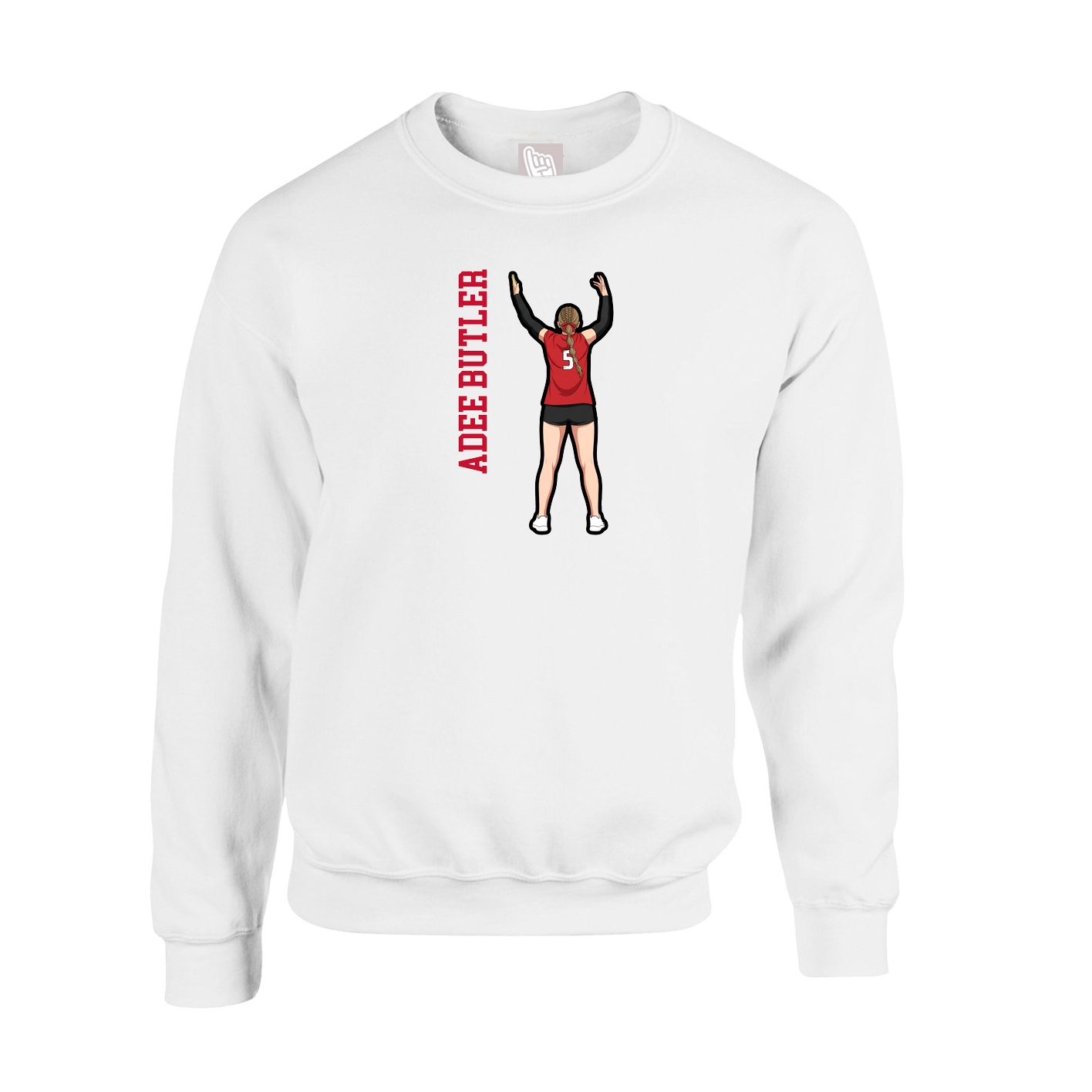 Fleece Crew — Name Vertical in White