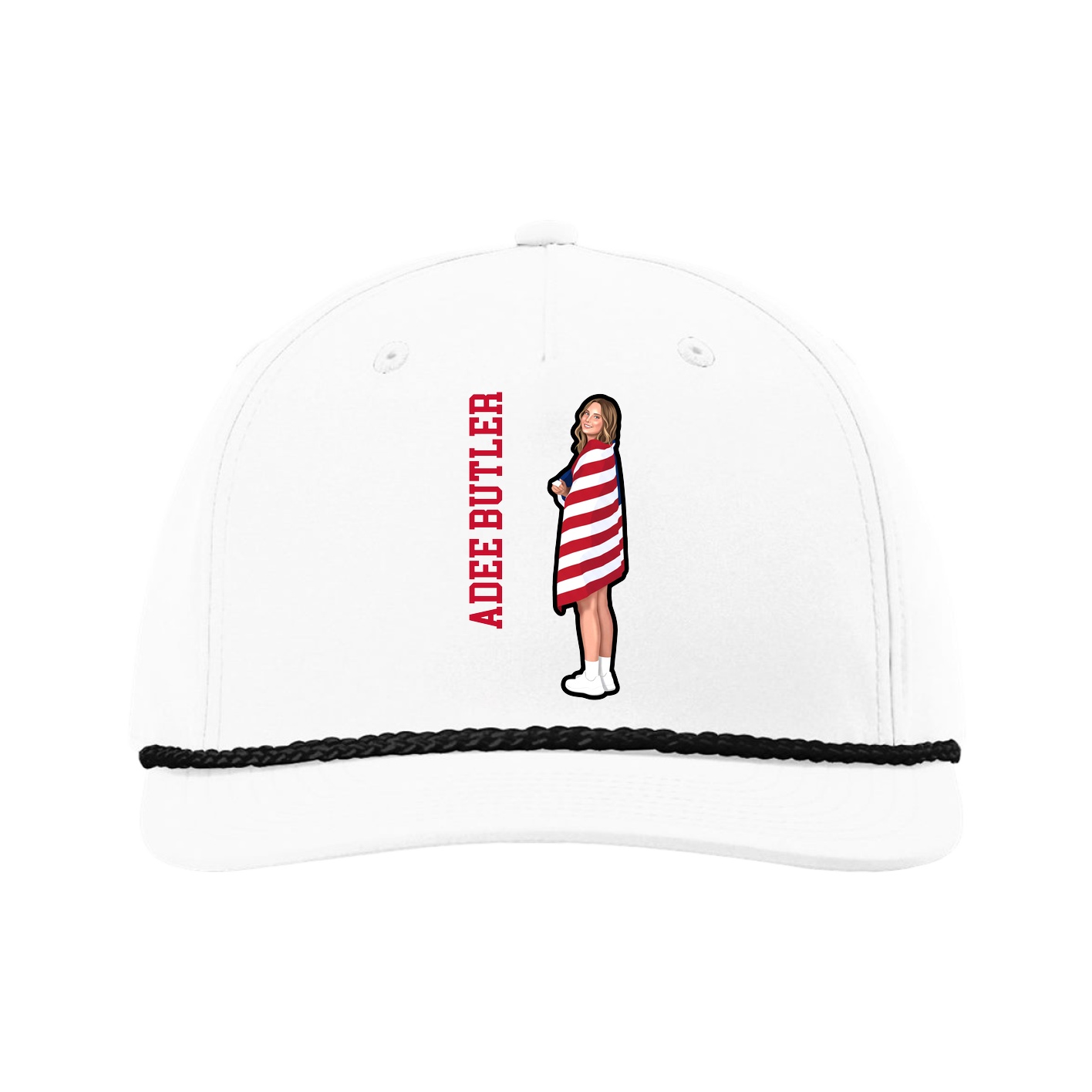 Five-Panel Classic Rope Cap — Name Vertical in White