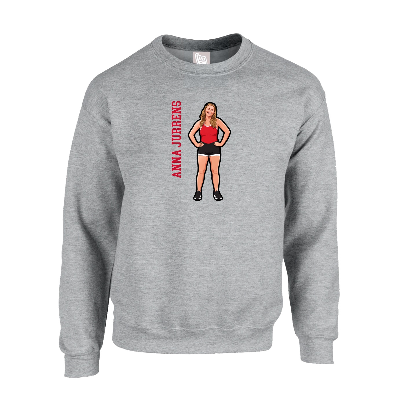 Fleece Crew — Name Vertical in Grey