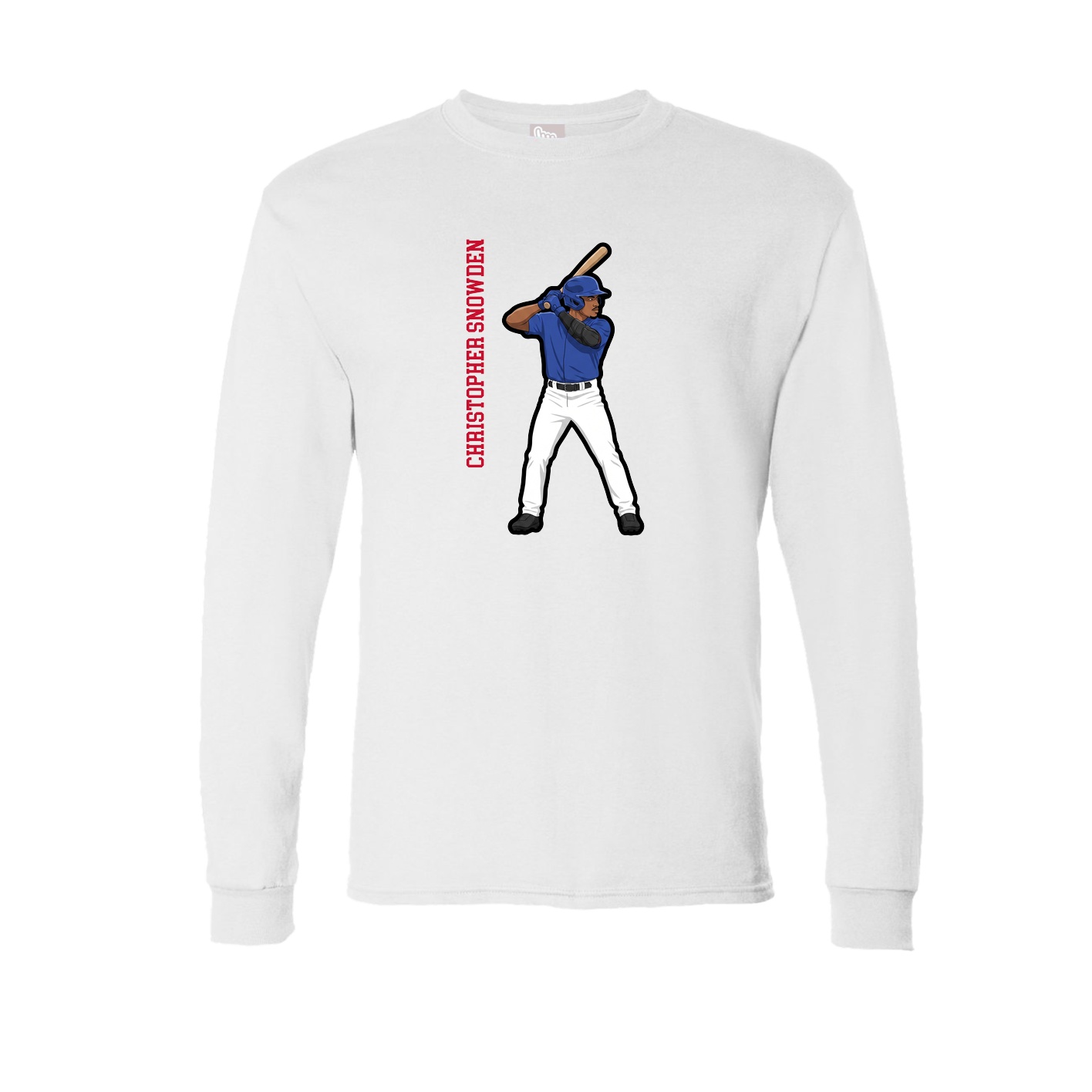 Long Sleeve Tee — Name Vertical in White