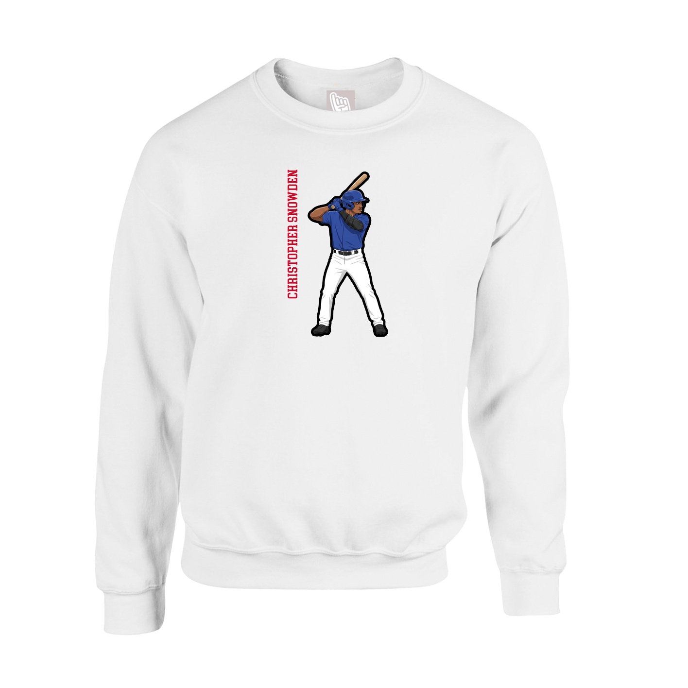 Fleece Crew — Name Vertical in White