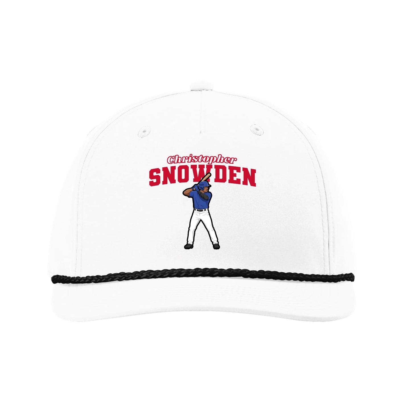 Five-Panel Classic Rope Cap — Name Arch in White