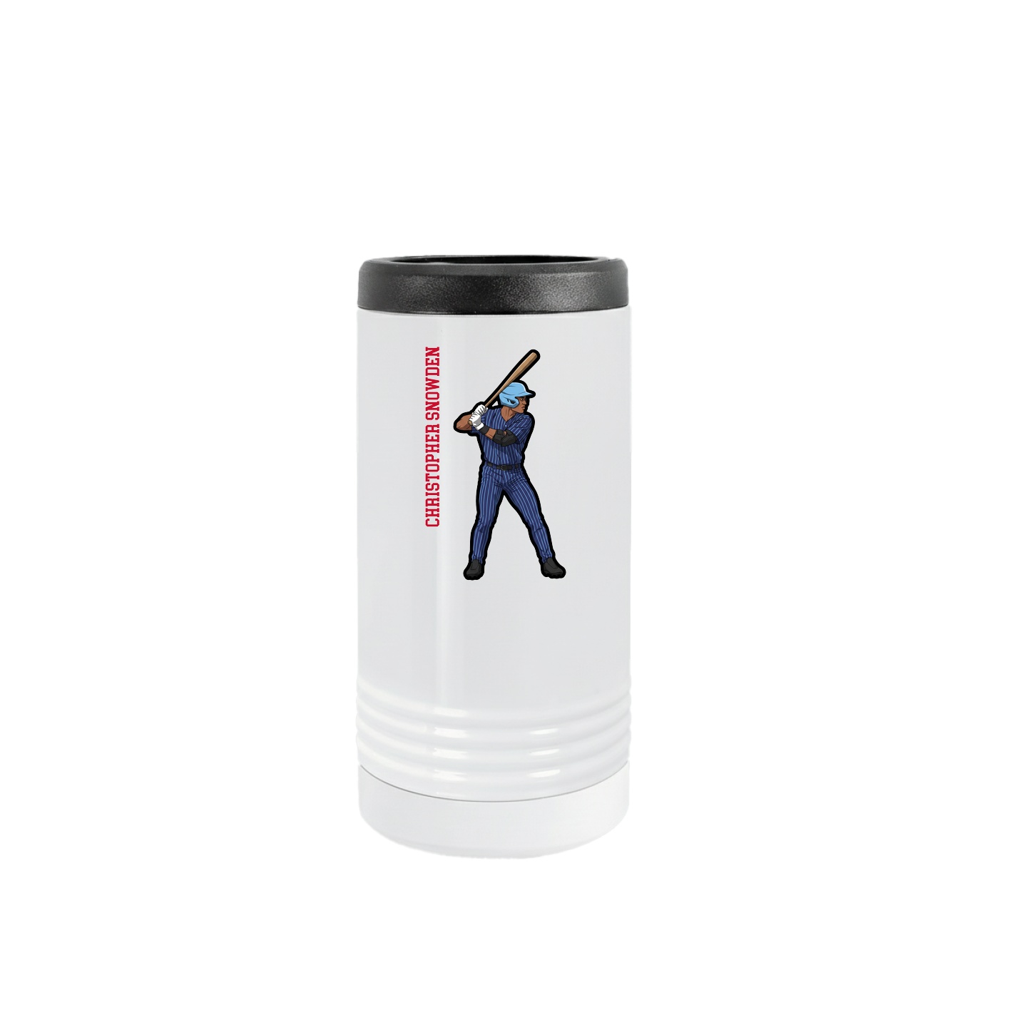Slim Beverage Holder — Name Vertical in White