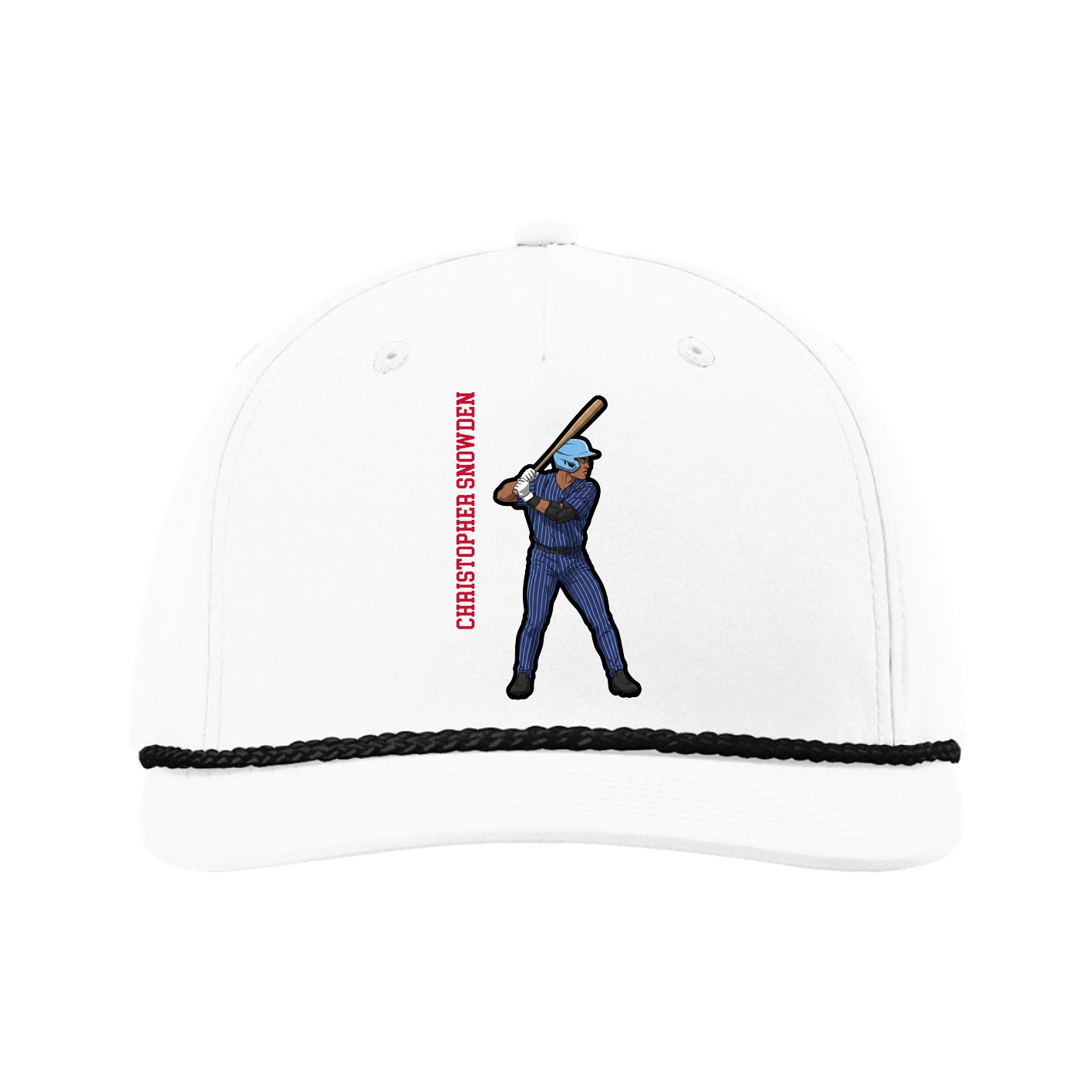 Five-Panel Classic Rope Cap — Name Vertical in White