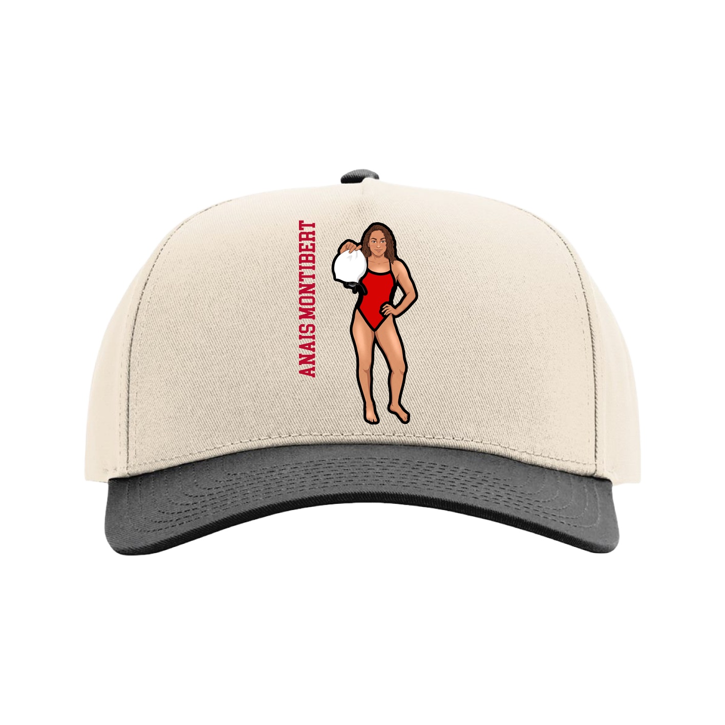 Full Fabric Five-Panel Champ Cap — Name Vertical in Cream/Black