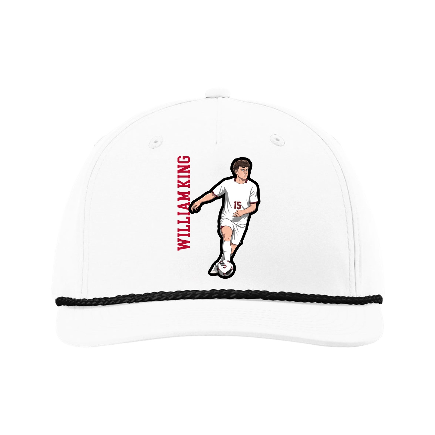 Five-Panel Classic Rope Cap — Name Vertical in White