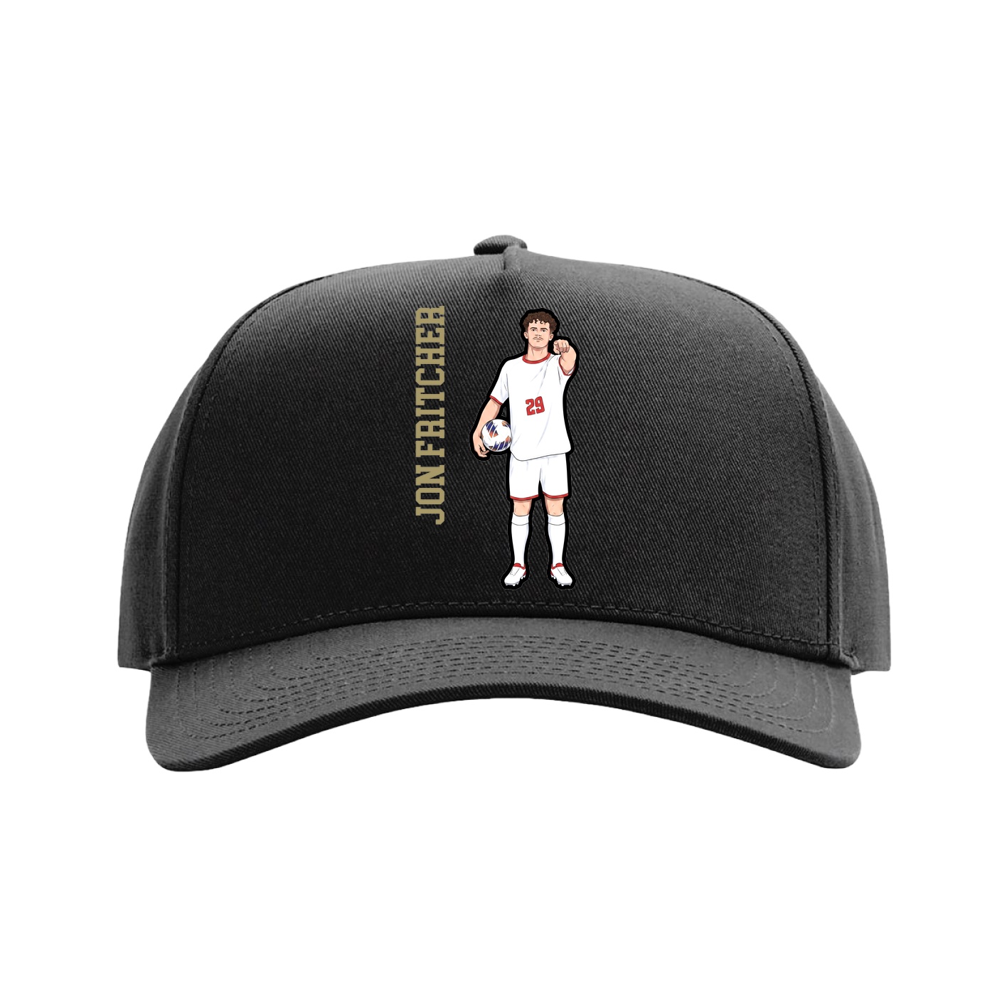 Full Fabric Five-Panel Champ Cap — Name Vertical in Black