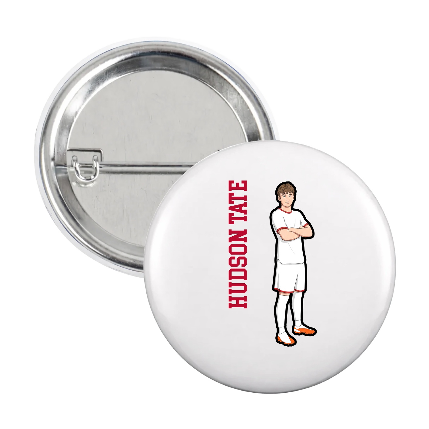 Game Day Button — Name Vertical in White