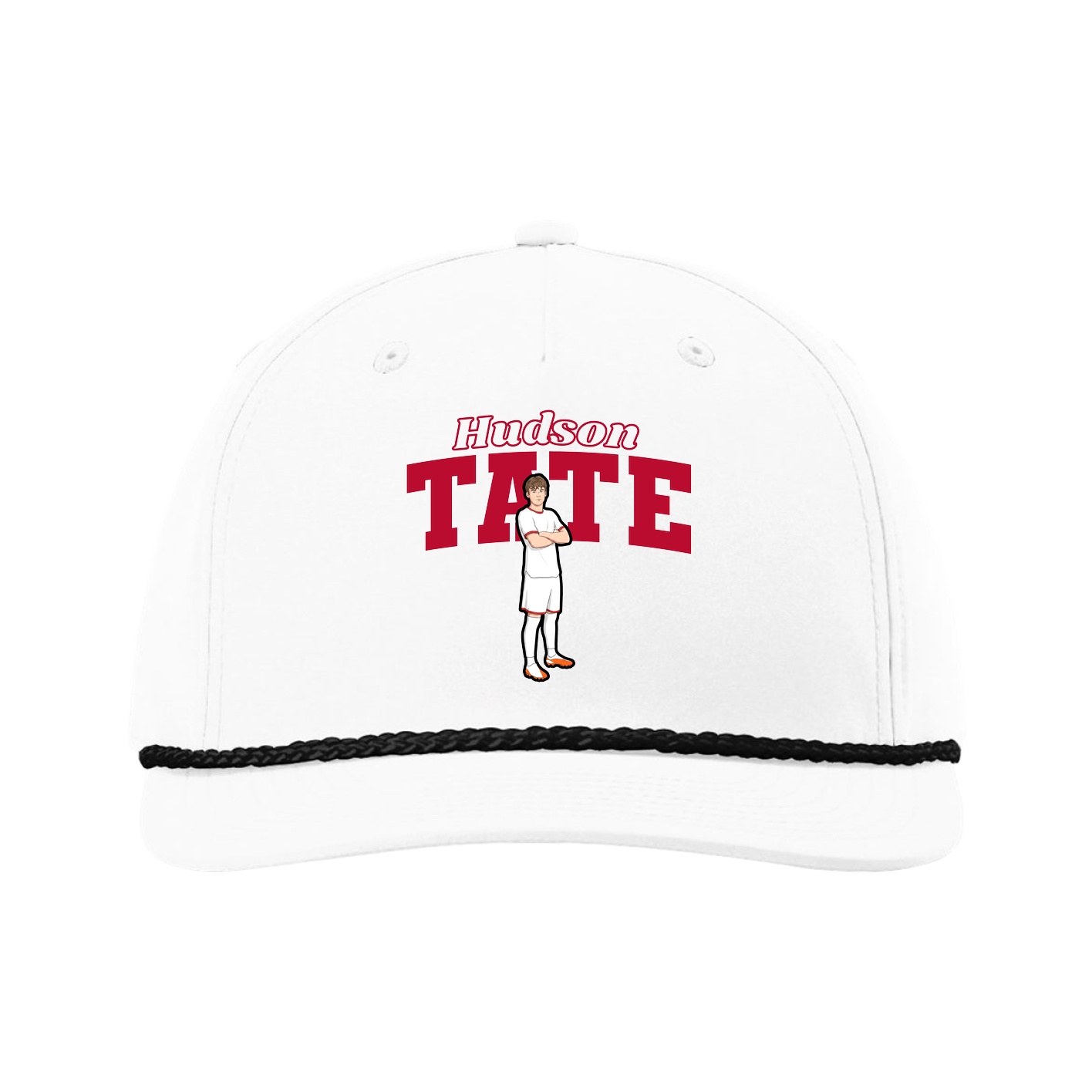 Five-Panel Classic Rope Cap — Name Arch in White