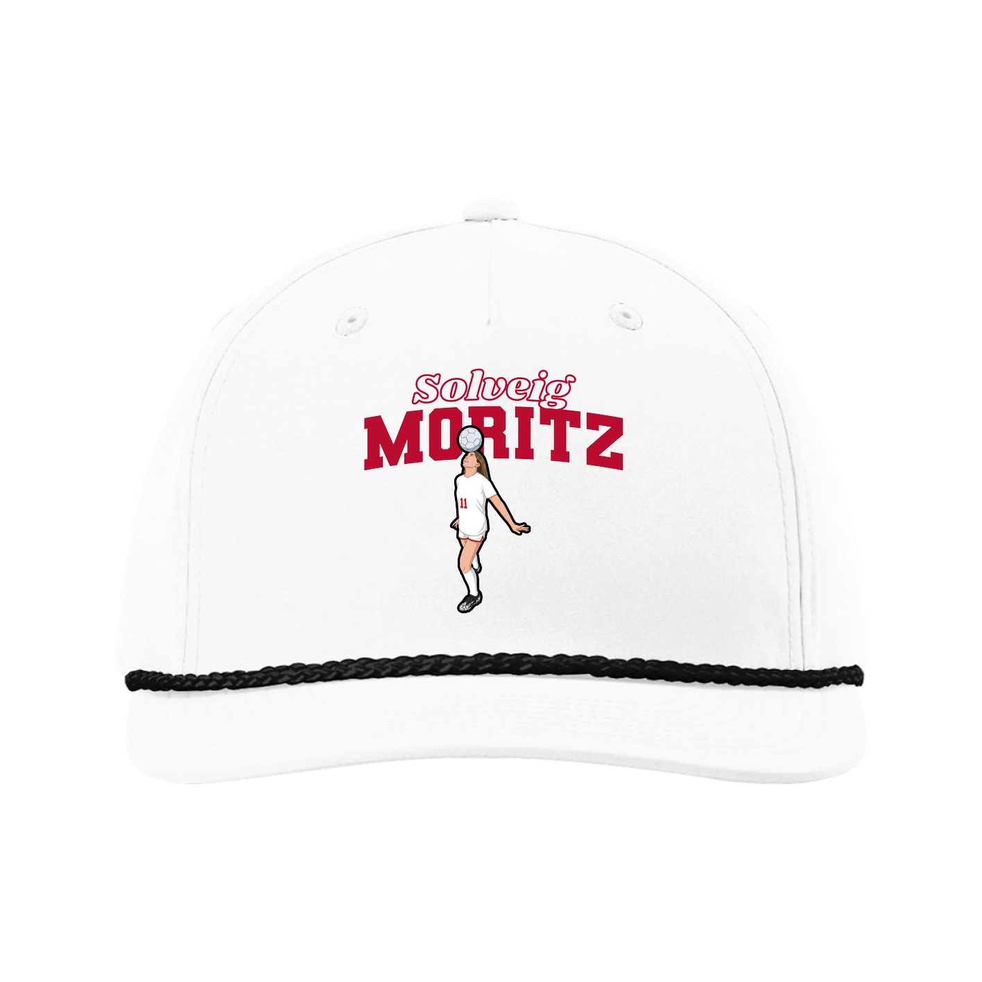 Five-Panel Classic Rope Cap — Name Arch in White
