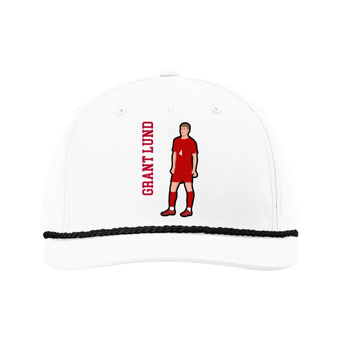 Five-Panel Classic Rope Cap — Name Vertical in White