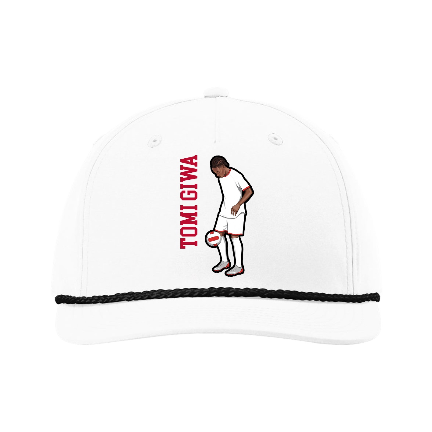 Five-Panel Classic Rope Cap — Name Vertical in White