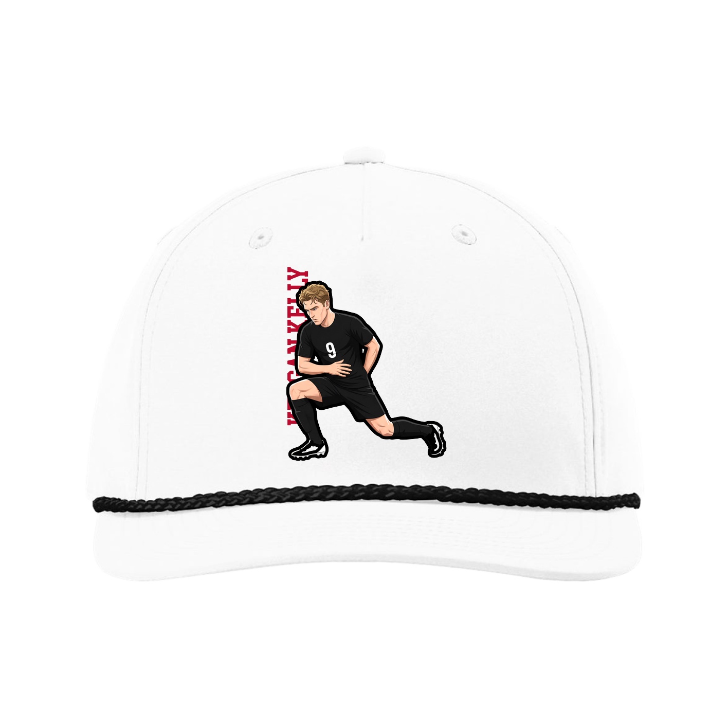 Five-Panel Classic Rope Cap — Name Vertical in White