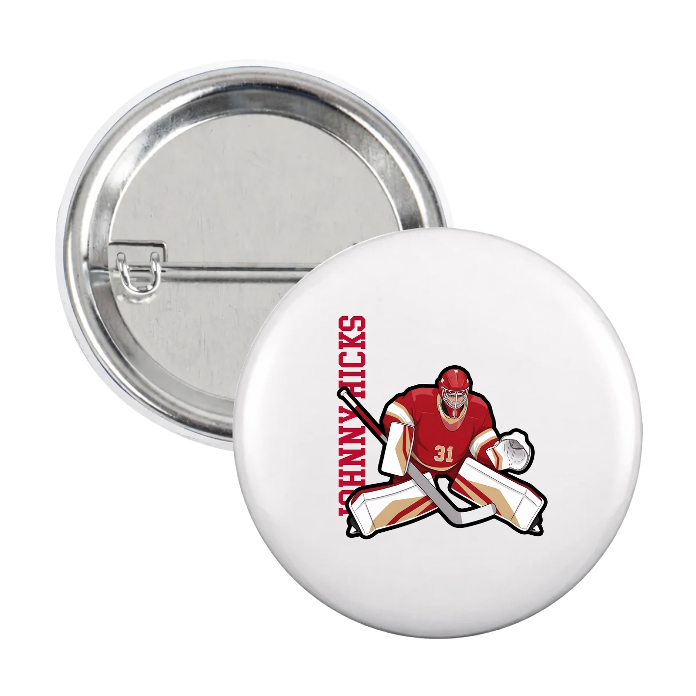 Game Day Button — Name Vertical in White