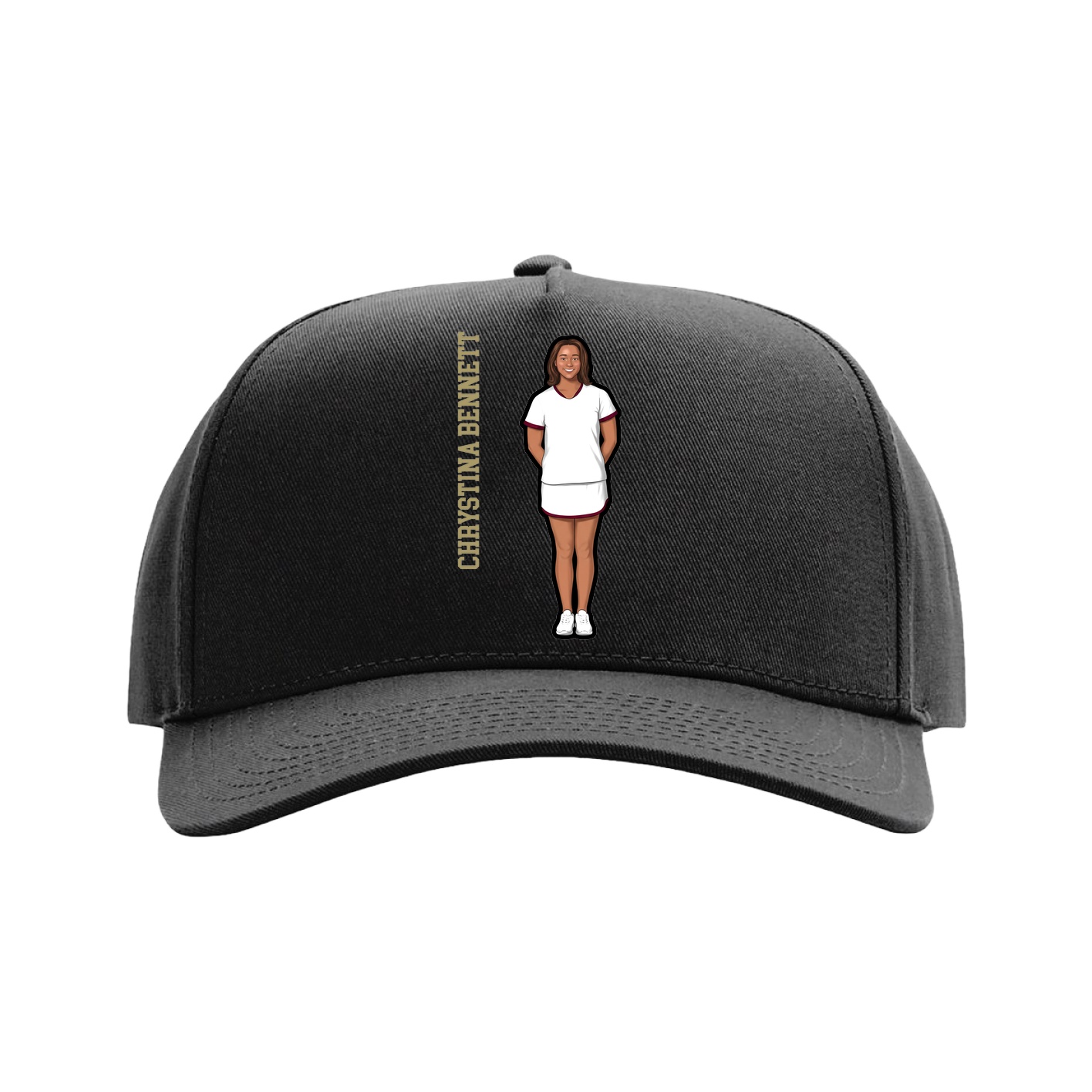 Full Fabric Five-Panel Champ Cap — Name Vertical in Black