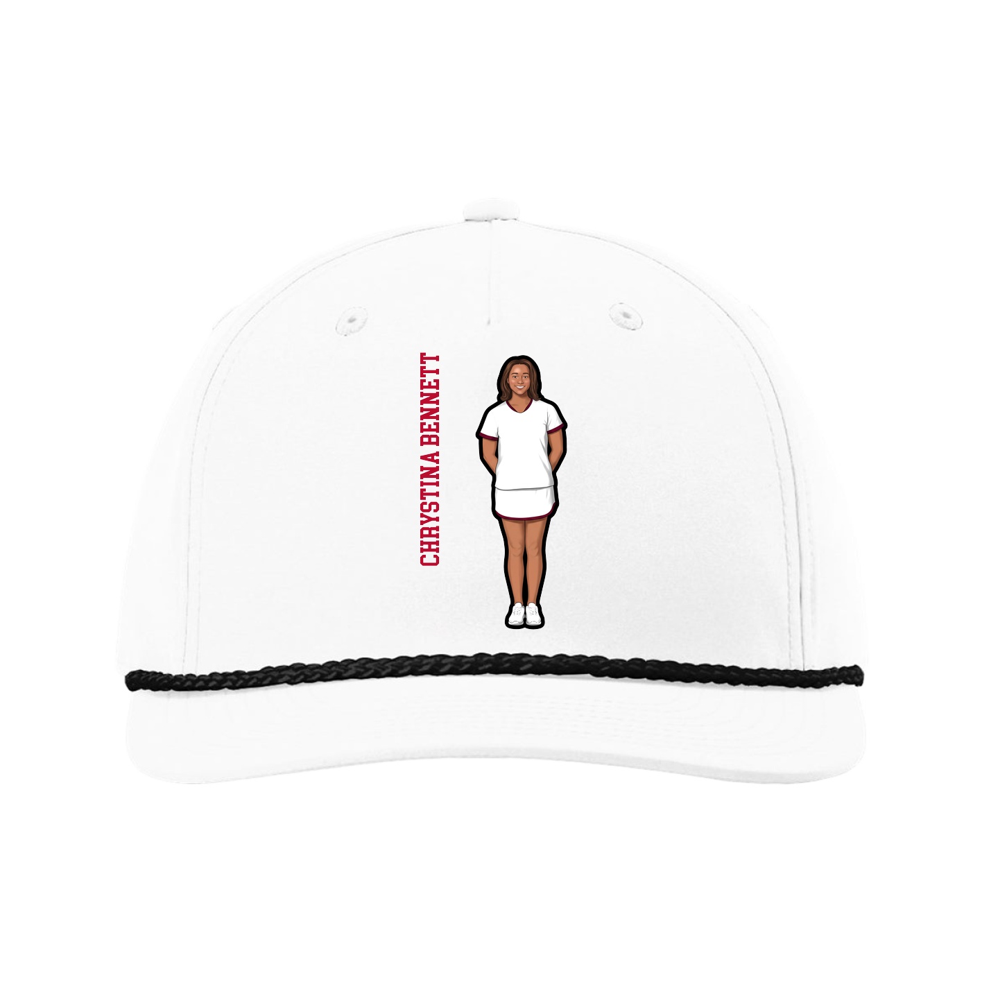 Five-Panel Classic Rope Cap — Name Vertical in White