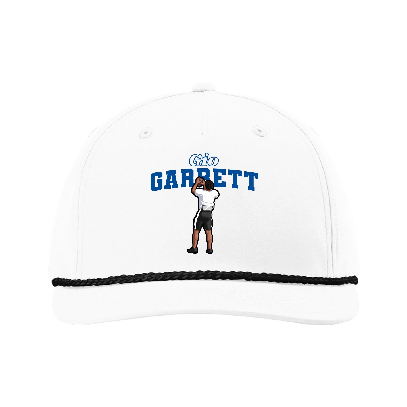 Five-Panel Classic Rope Cap — Name Arch in White