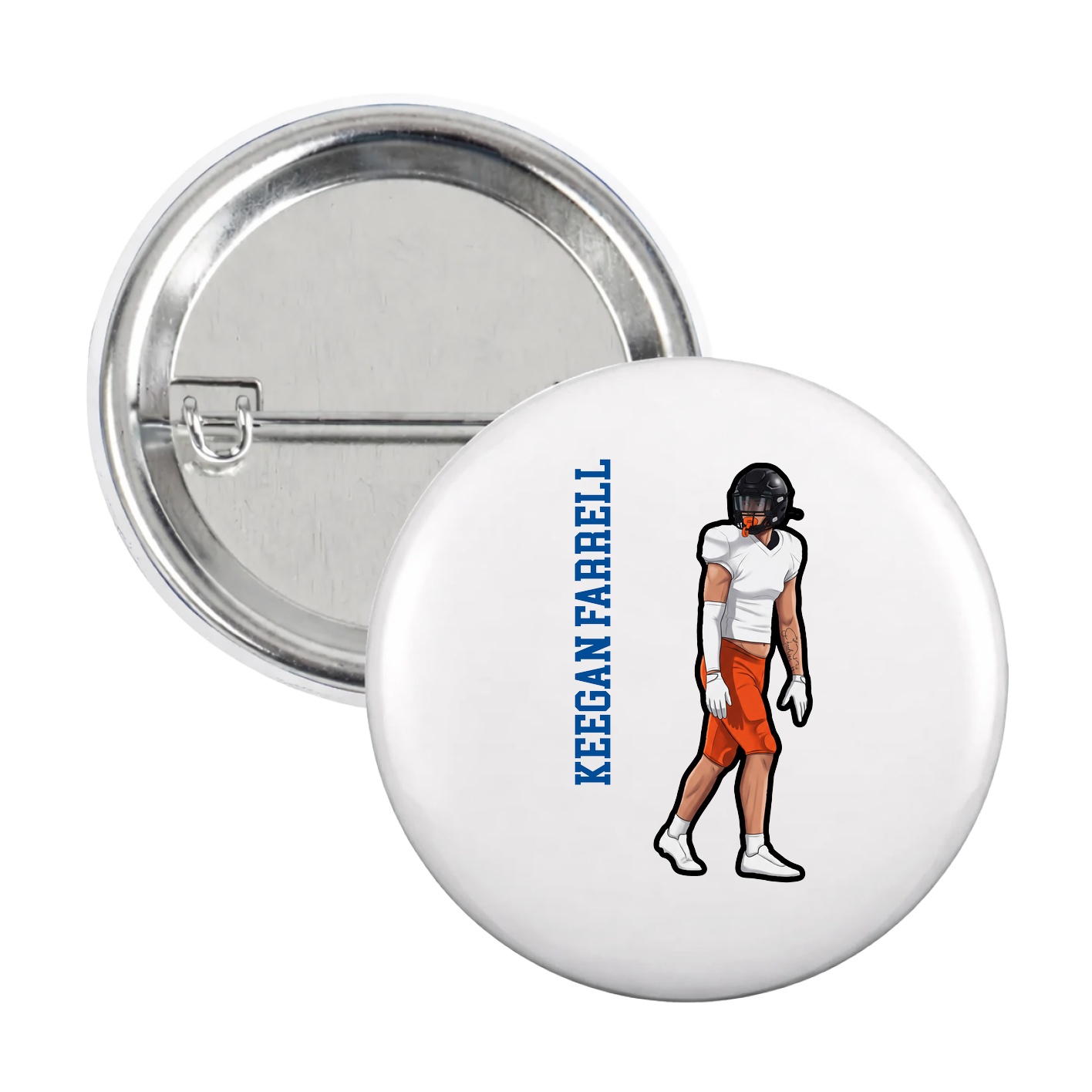 Game Day Button — Name Vertical in White