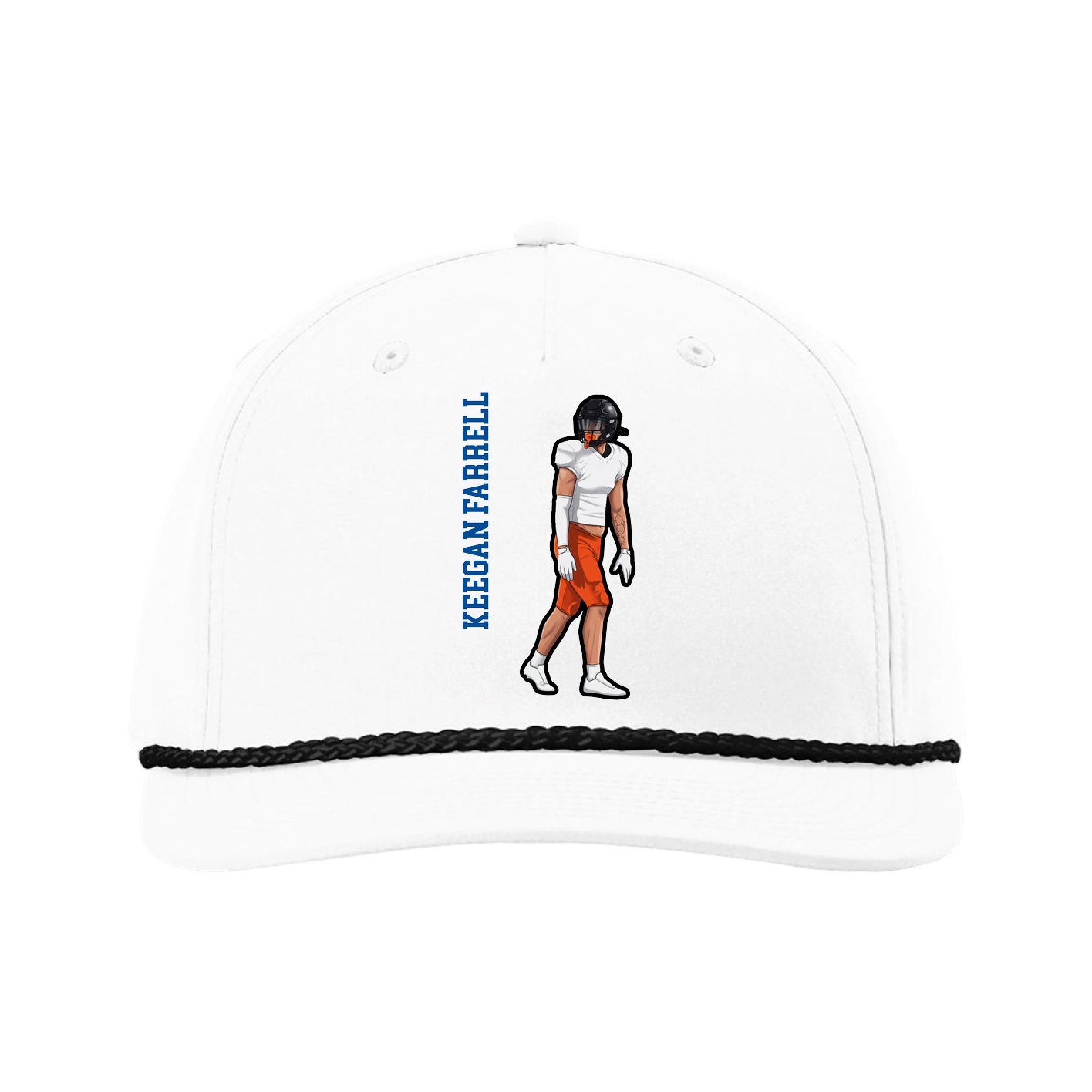 Five-Panel Classic Rope Cap — Name Vertical in White