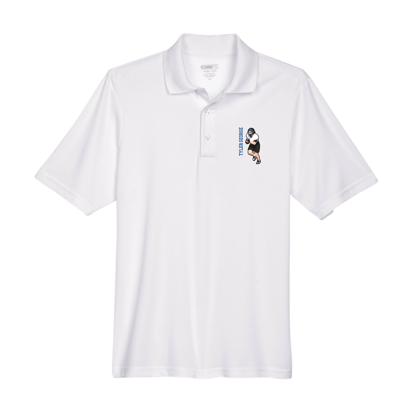 Performance Polo — Name Vertical in White