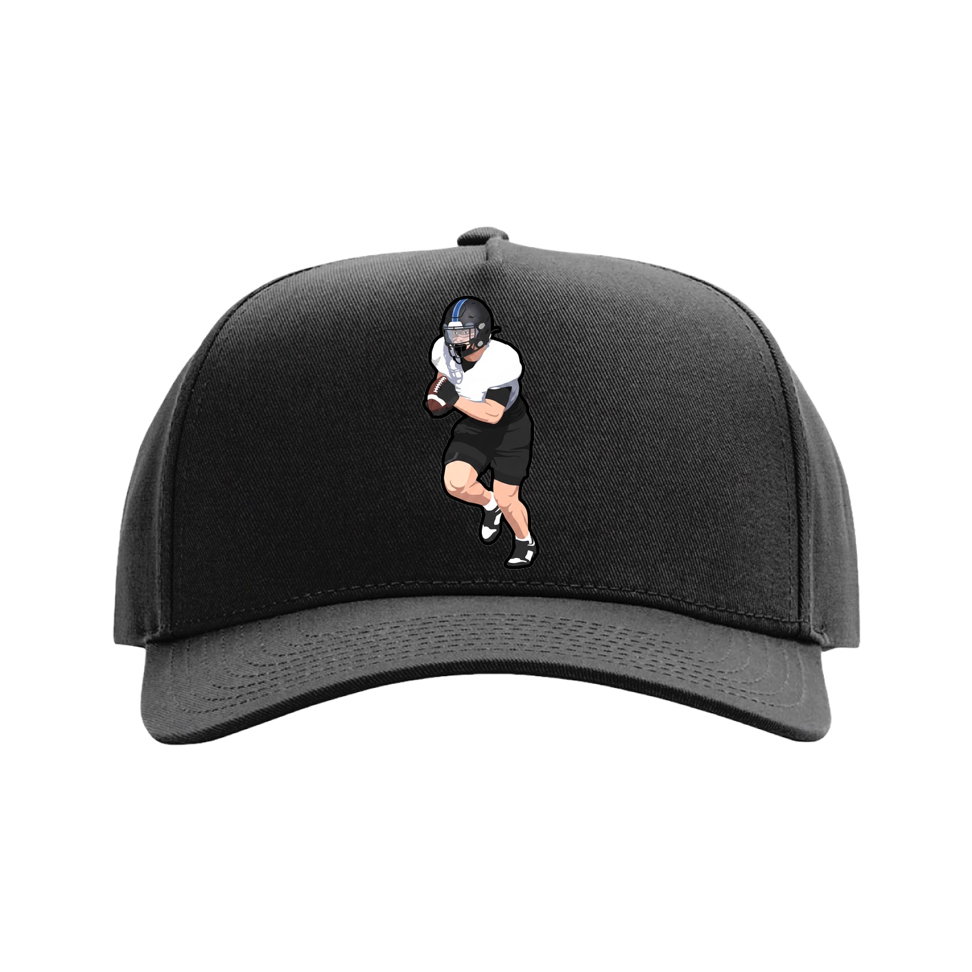 Full Fabric Five-Panel Champ Cap — Name Vertical in Black