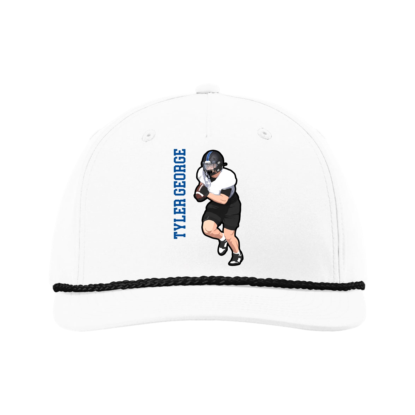 Five-Panel Classic Rope Cap — Name Vertical in White
