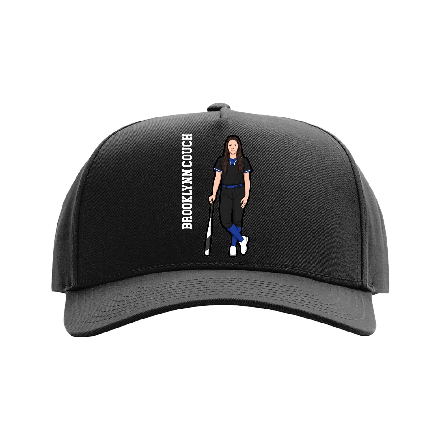 Full Fabric Five-Panel Champ Cap — Name Vertical in Black