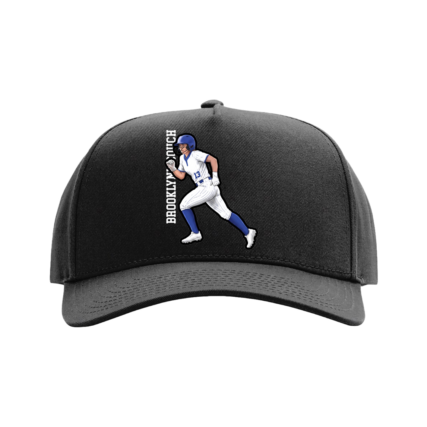 Full Fabric Five-Panel Champ Cap — Name Vertical in Black