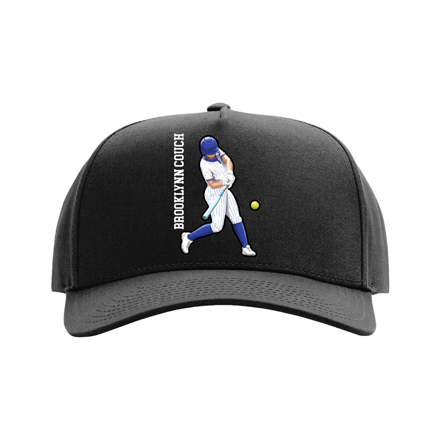Full Fabric Five-Panel Champ Cap — Name Vertical in Black