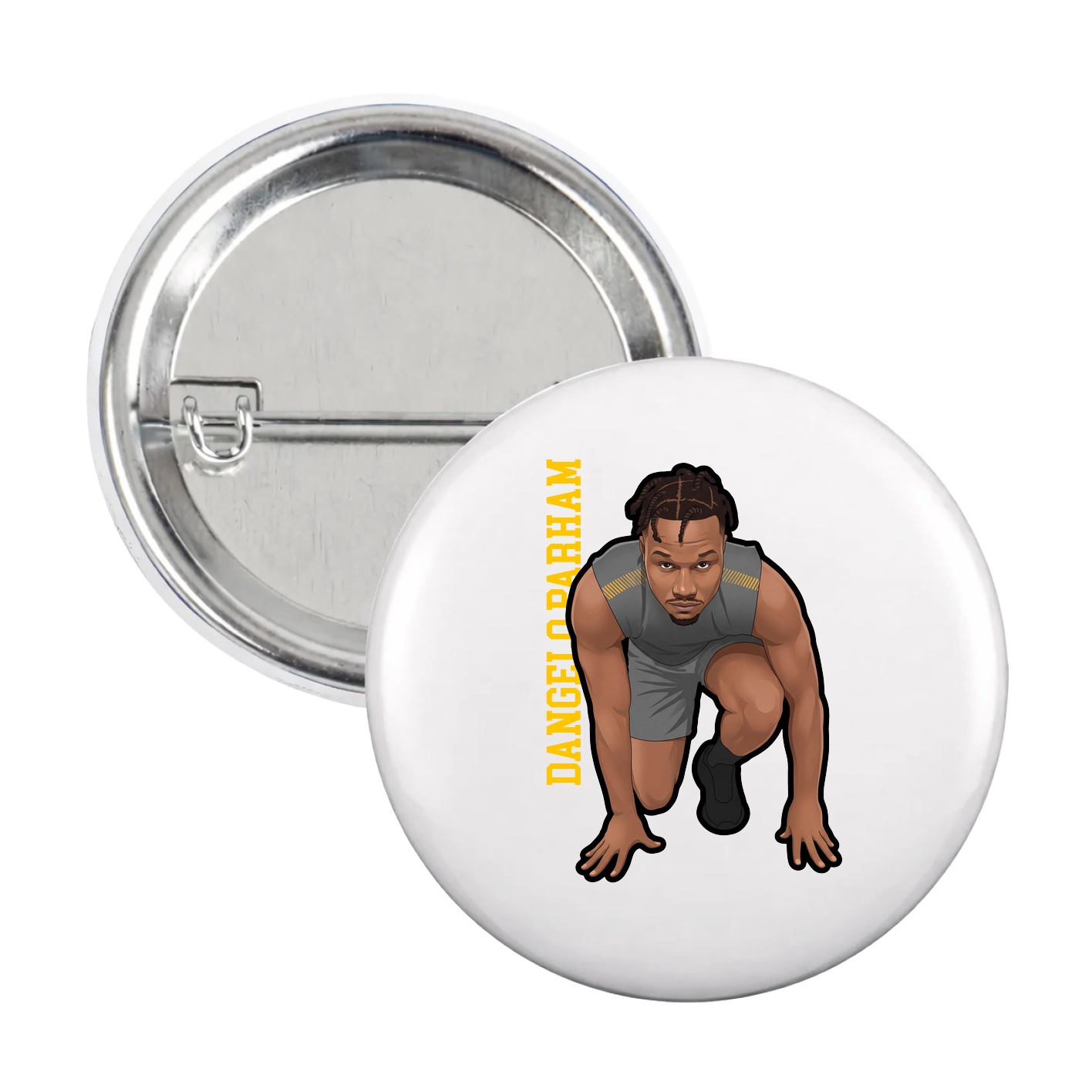 Game Day Button — Name Vertical in White
