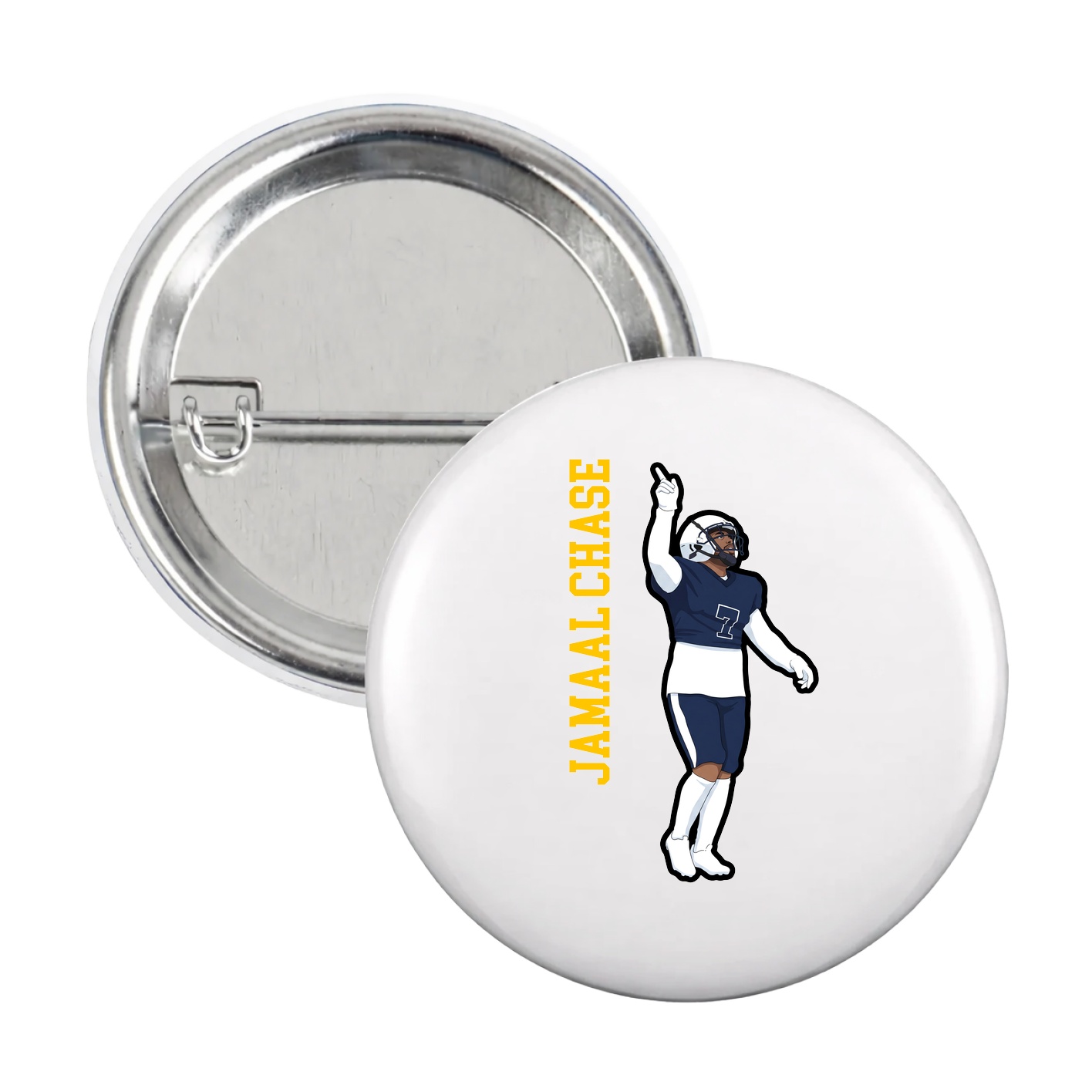 Game Day Button — Name Vertical in White