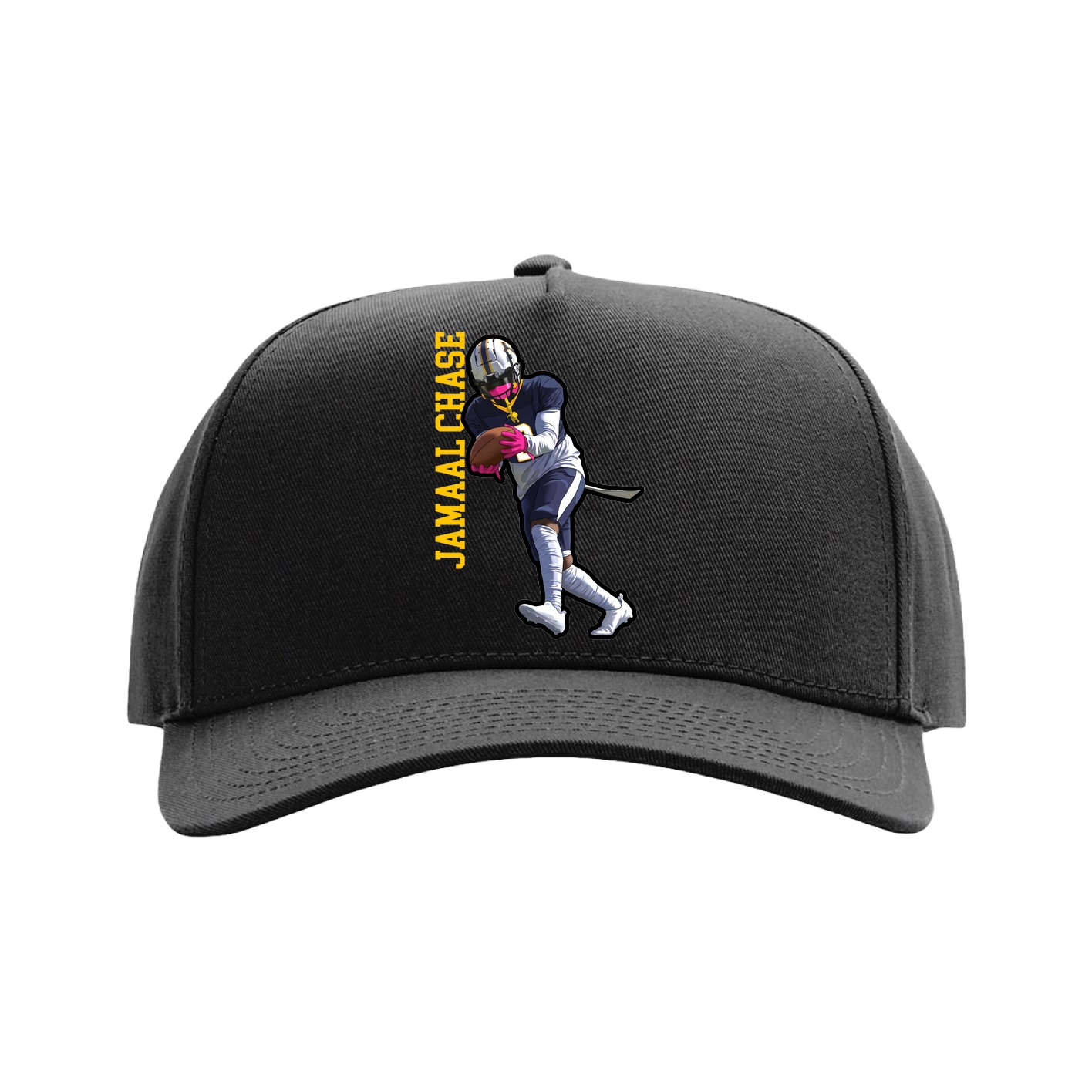 Full Fabric Five-Panel Champ Cap — Name Vertical in Black