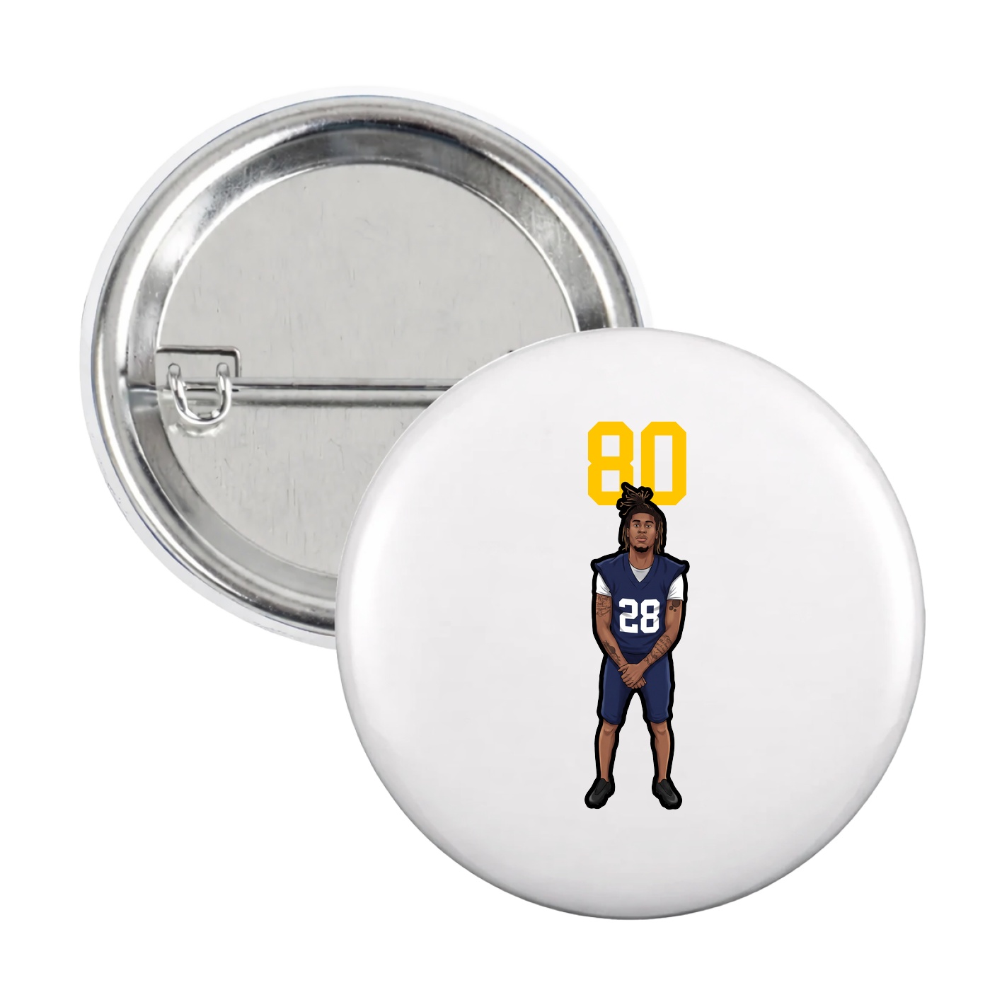 Game Day Button — Number Top in White