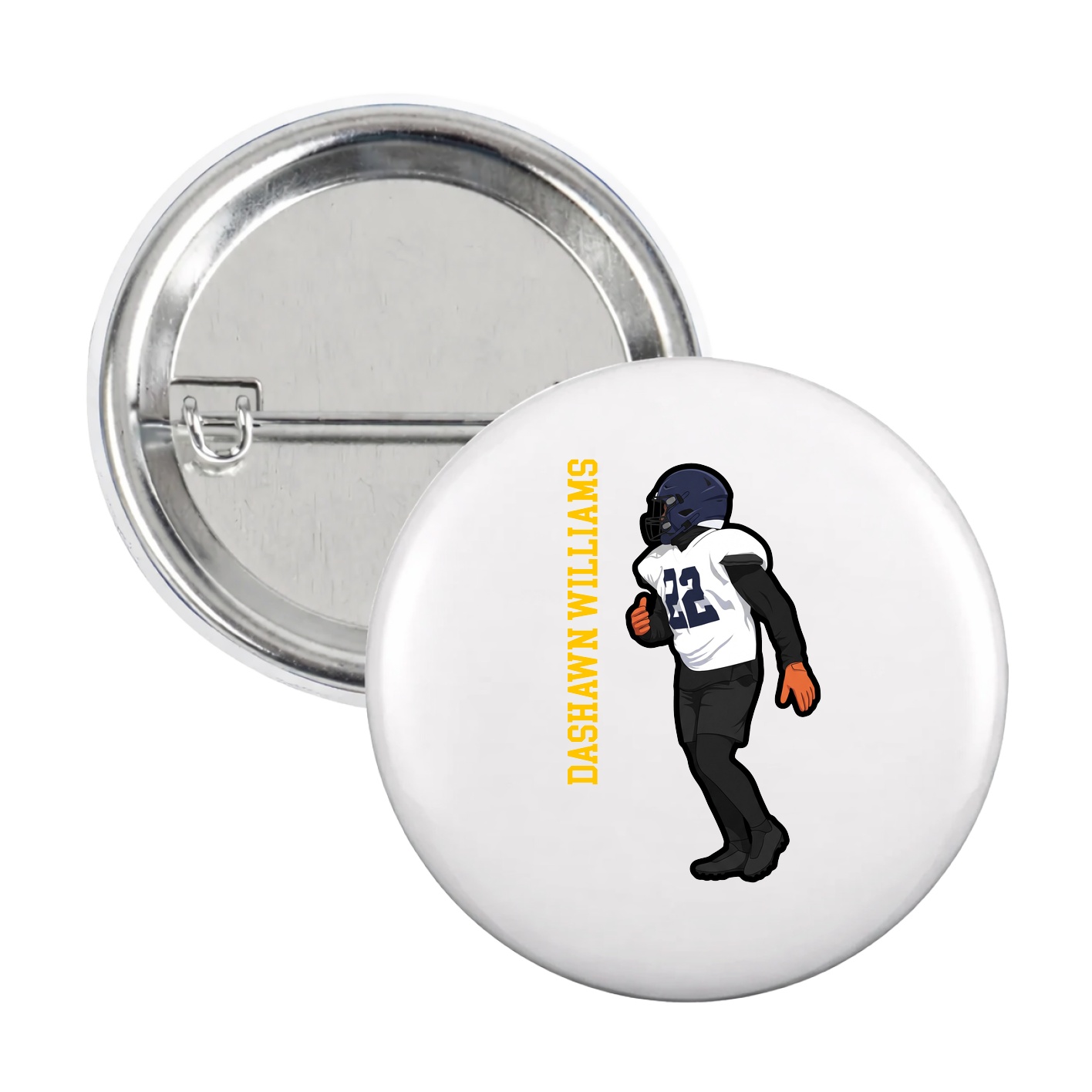 Game Day Button — Name Vertical in White