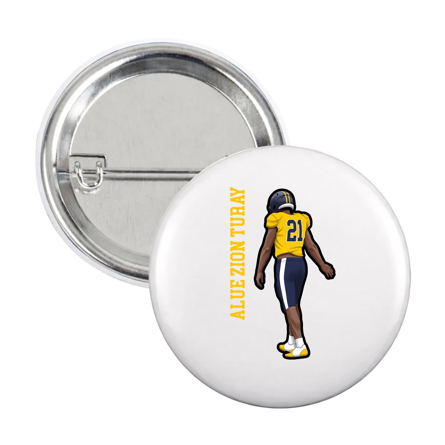 Game Day Button — Name Vertical in White